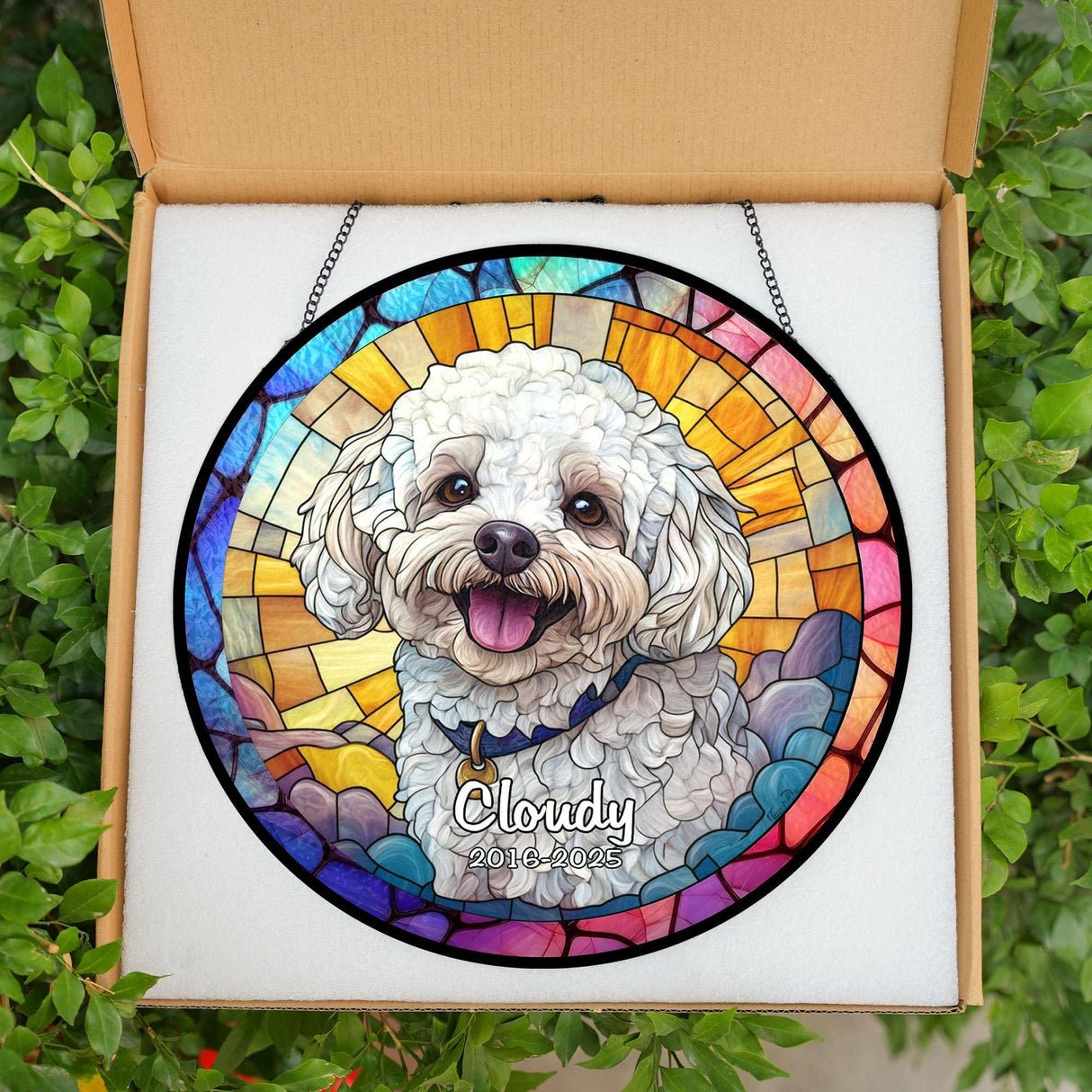 Custom Pet Portrait Stained Glass Suncatcher – Personalized Dog Memorial Ornament, Pet Loss Remembrance Gift, Window Hanging, Bereavement Keepsake, Home Decor Noni