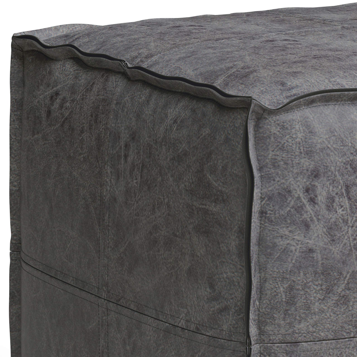 SIMPLIHOME Pouf, 18 inch, Distressed Black SIMPLIHOME