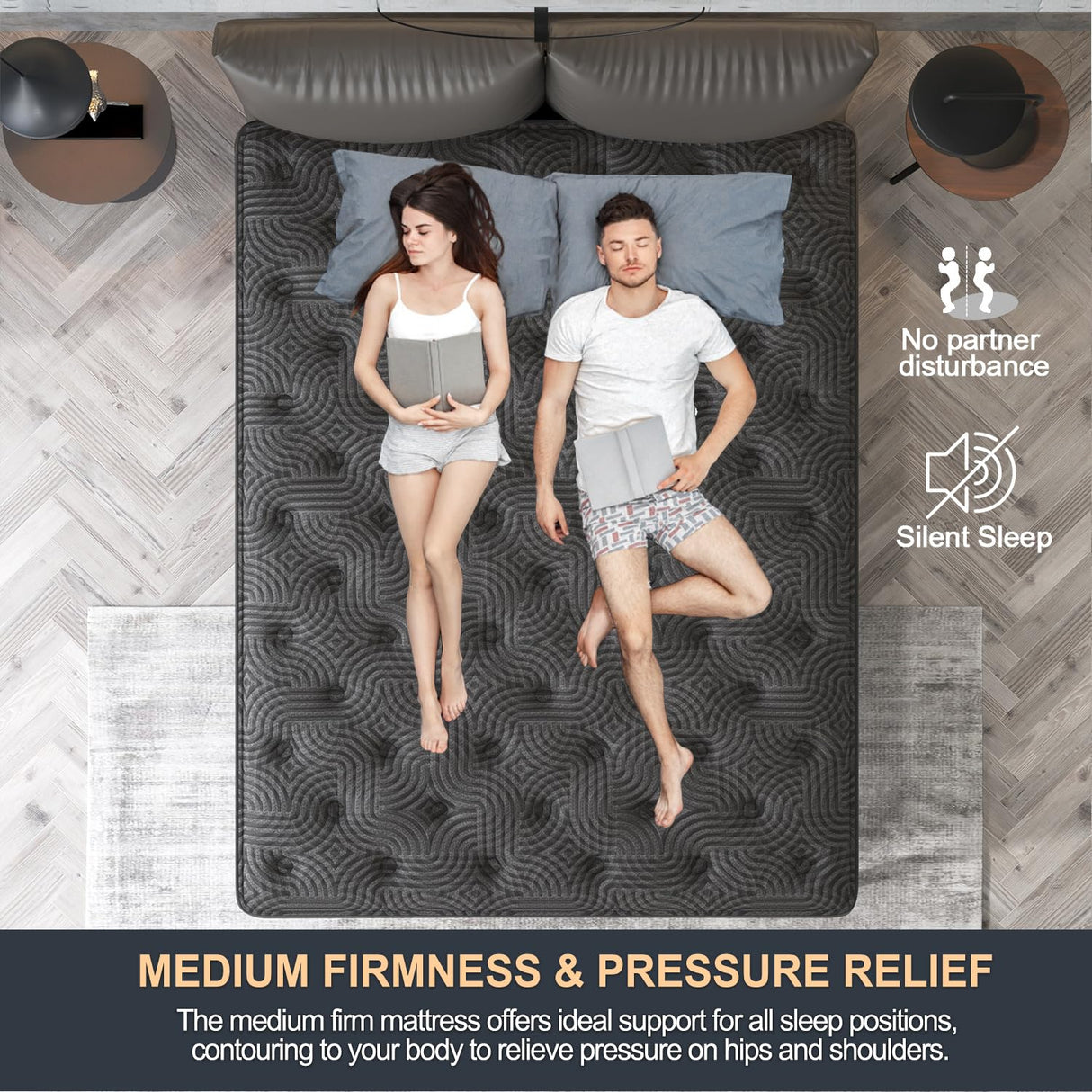 VISCOUNTESS King Size Mattress, 14 Inch Hybrid Mattresses with Durable Support, Motion Isolation & Individually Poctet, 100 Night Trial, Pressure Relief for Silent Sleep VISCOUNTESS