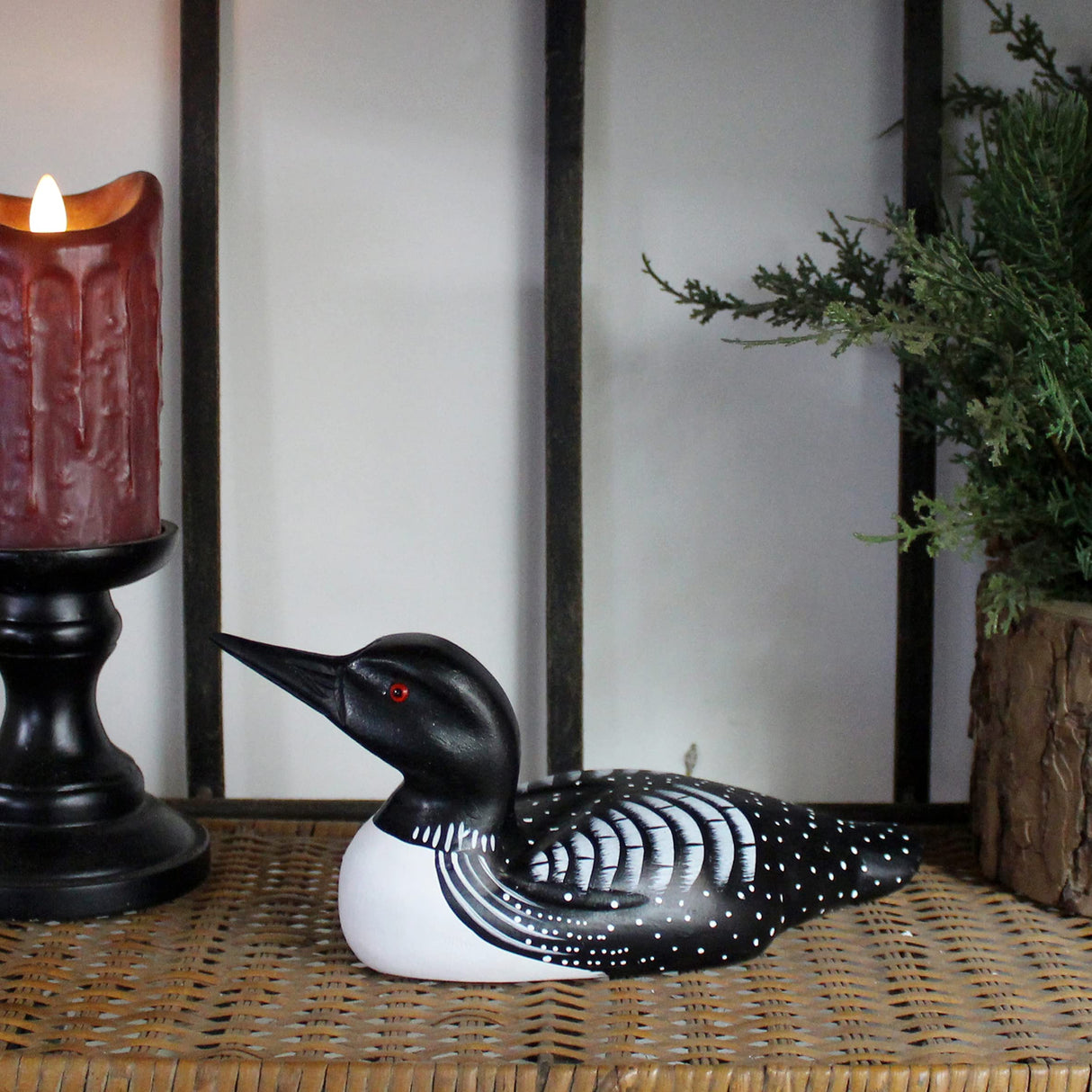 CVHOMEDECO. Primitives Hand Engraving and Painted Wood Loon Farmhouse Figurine Decorative Accent, 10-1/4 Inch CVHOMEDECO.