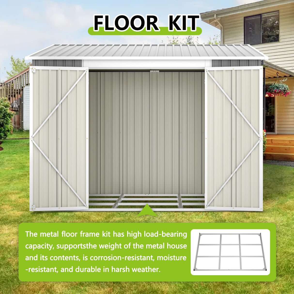 Thanaddo 6x8FT Lean to Shed Metal Outdoor Storage Sheds with Floor Frame,Large Tool&Lawn Mower Shed with Two Lockable Doors for Garden Backyard Patio Storage,Outside Waterproof Storage Shed Thanaddo