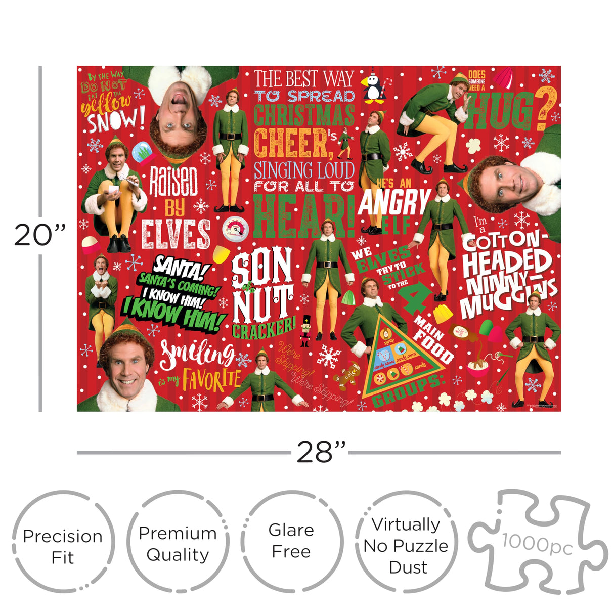 AQUARIUS Elf Wrapping Paper 1000pc Puzzle (1000 Piece Jigsaw Puzzle) - Glare Free - Precision Fit - Officially Licensed Elf Merchandise & Collectibles -22x28 Inches AQUARIUS