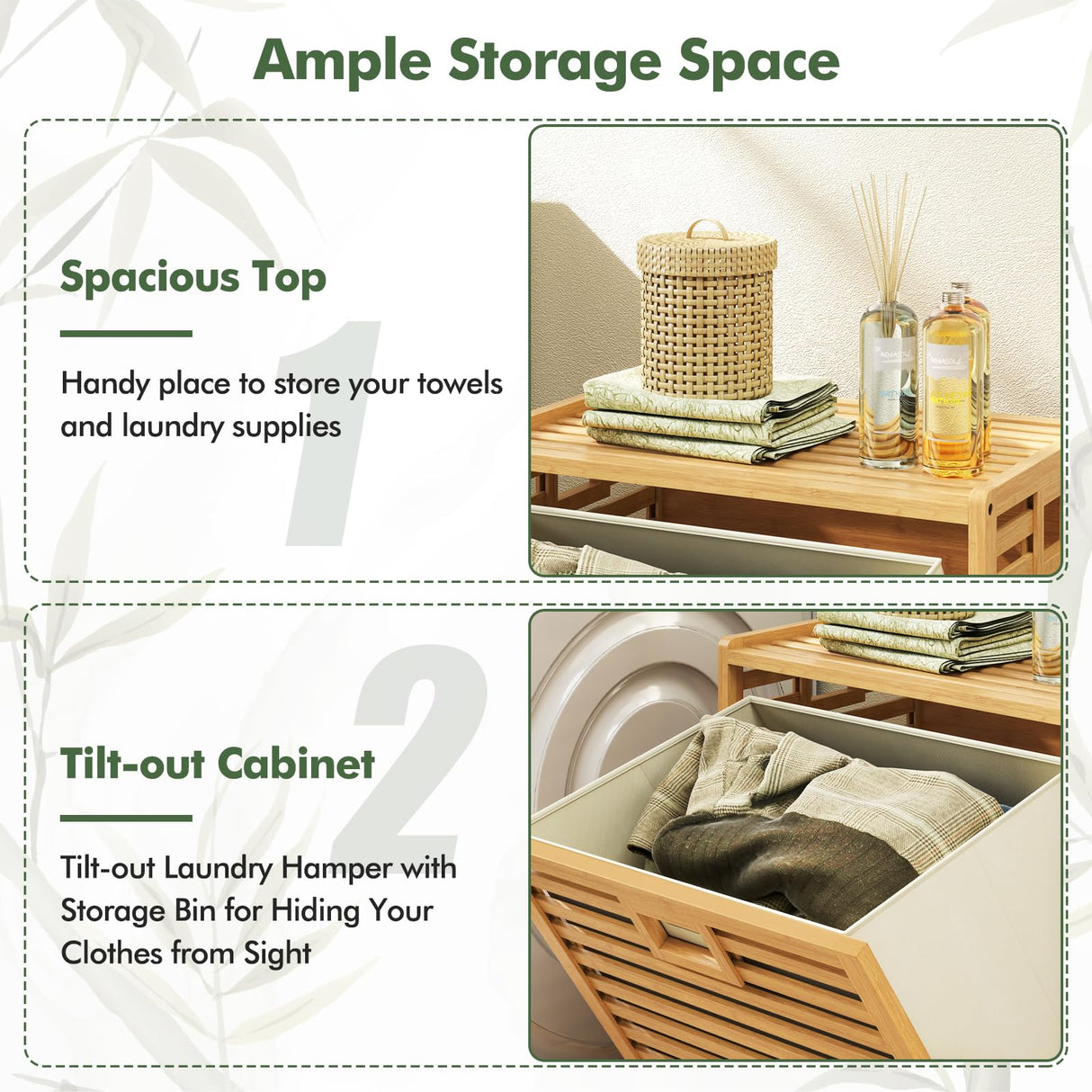 Giantex Tilt Out Laundry Hamper, Bamboo Laundry Storage Cabinet with Removable & Foldable Fabric Bin, Top Shelf, Laundry Basket Organizer for Bathroom, Laundry Room, Living Room, Bedroom, Natural Giantex