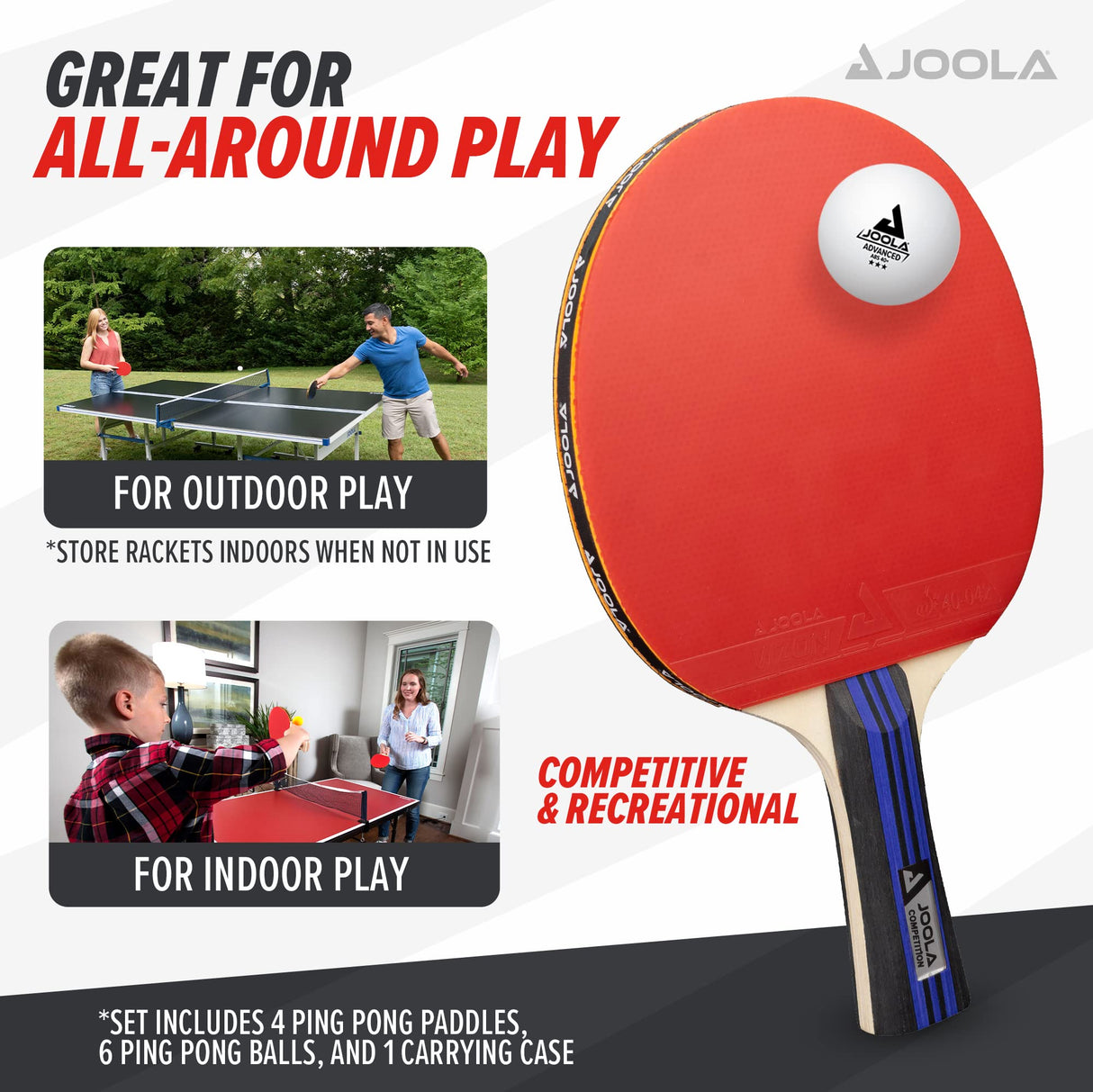 JOOLA Ping Pong Paddle Set with Balls & Carrying Case - Set of 4 or 2 Table Tennis Paddles - Advanced Ping Pong Rackets & Portable Table Tennis Accessories for 2-4 Players JOOLA