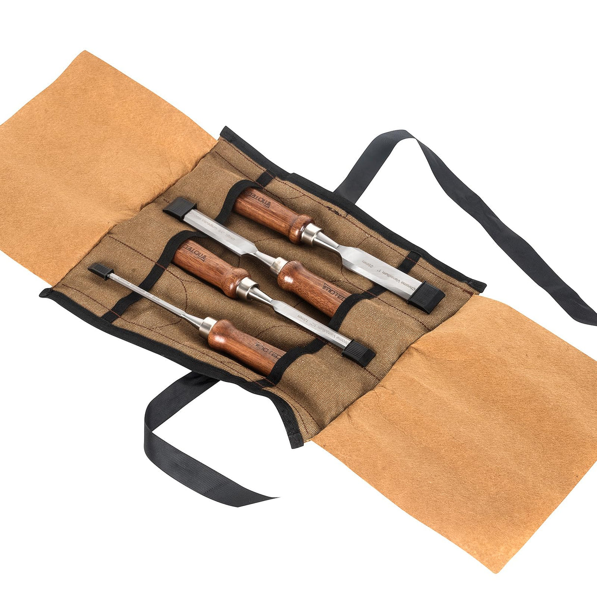 IMOTECHOM 4-Pieces Woodworking Wood Chisel Set with Canvas Bag, Razor Sharp CR-V 60 Steel Blades IMOTECHOM