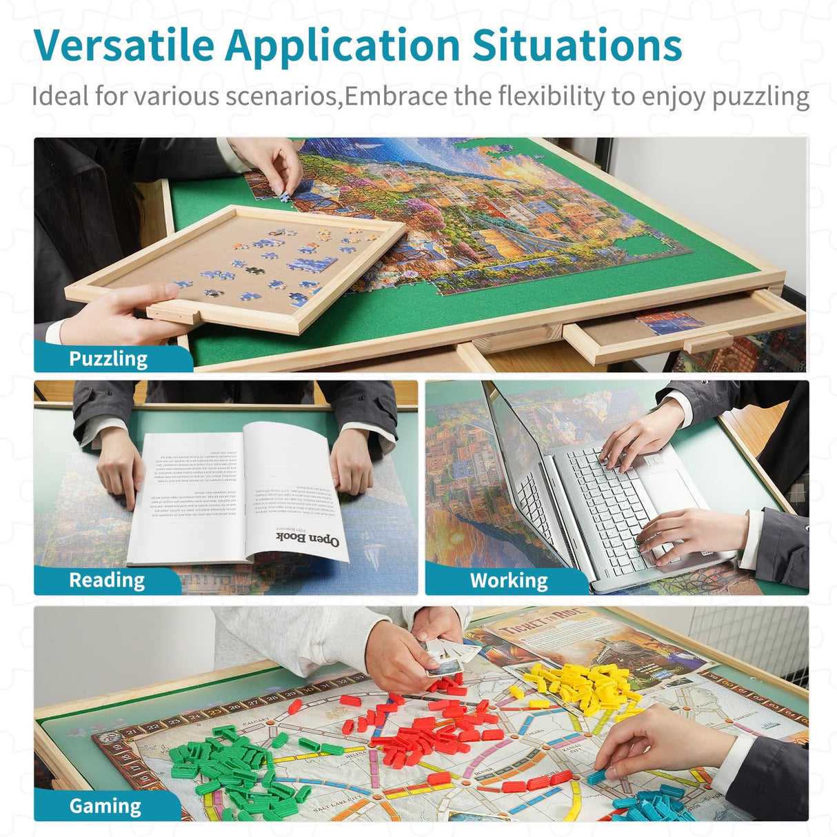 BuilderButler 2000pcs Puzzle Table with Legs,40.16"x28.5"Wooden Jigsaw Puzzle Board with 4 Drawers & Cover,Height Adjustment & Weight optimization BuilderButler