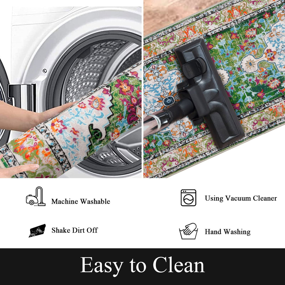 U'Artlines 2' x 6' Boho Hallway Runner Rug, Non Slip Washable Vintage Farmhouse Kitchen Rug Accent Area Carpet for Entryway Laundry and Living Room (Green) U'Artlines