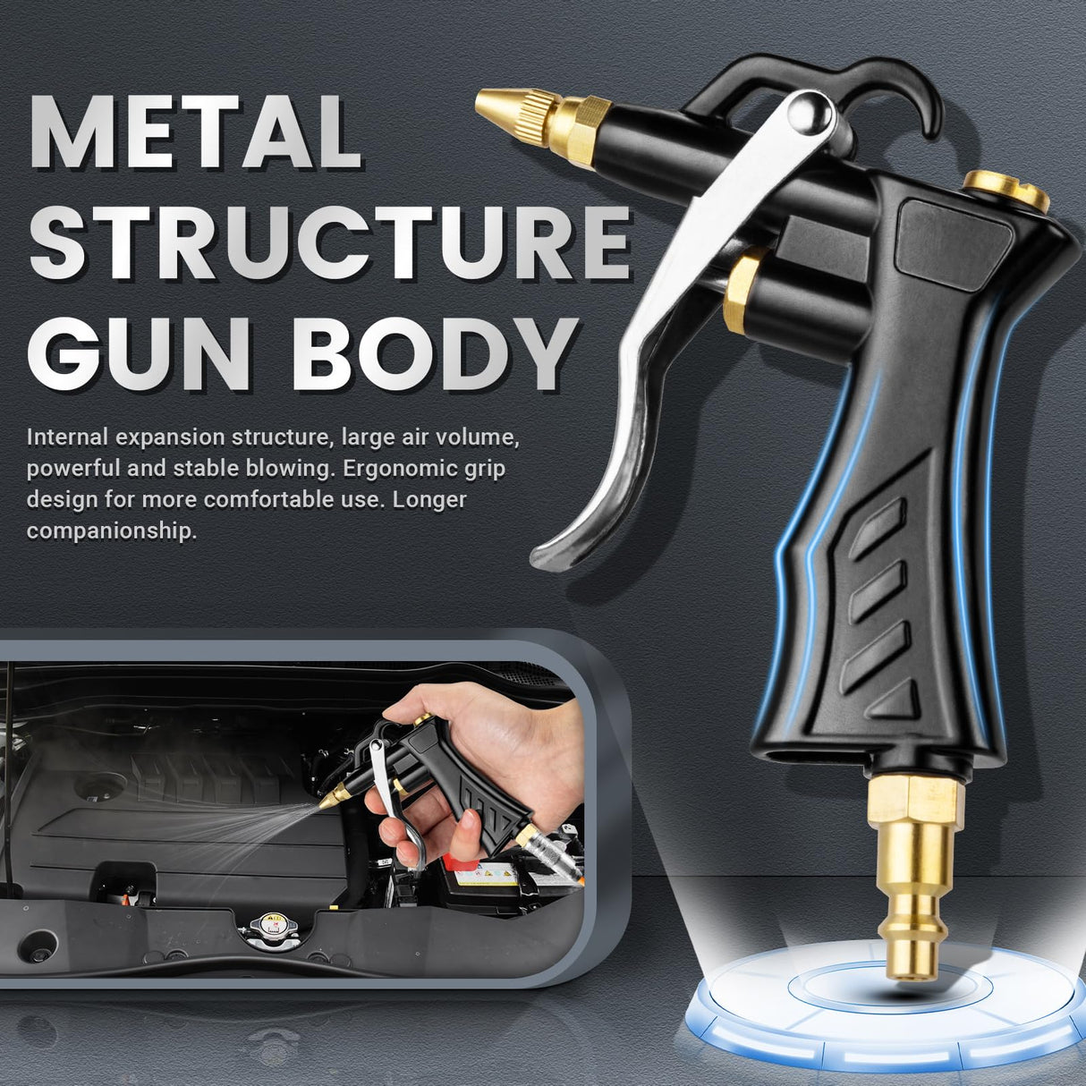 High Volume Air Blow Gun with Brass Adjustable Air Nozzle, Industrial Air Blower Gun with 2 pcs Steel Extensions and 13.7 Inch Universal Blow Hose, Pneumatic Air Gun Air Compressor Accessories Tool SARDVISA