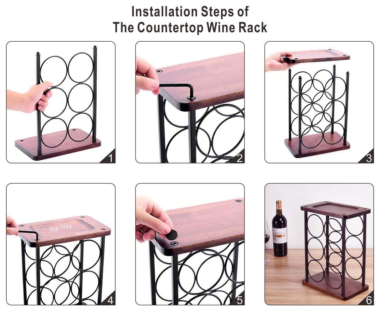 ALLCENER Countertop Wine Rack, Wood Wine Bottle Holder, Perfect for Home Decor & Kitchen Storage Rack, Bar, Cellar, Cabinet, Pantry, etc (Hold 6 Bottles) ALLCENER