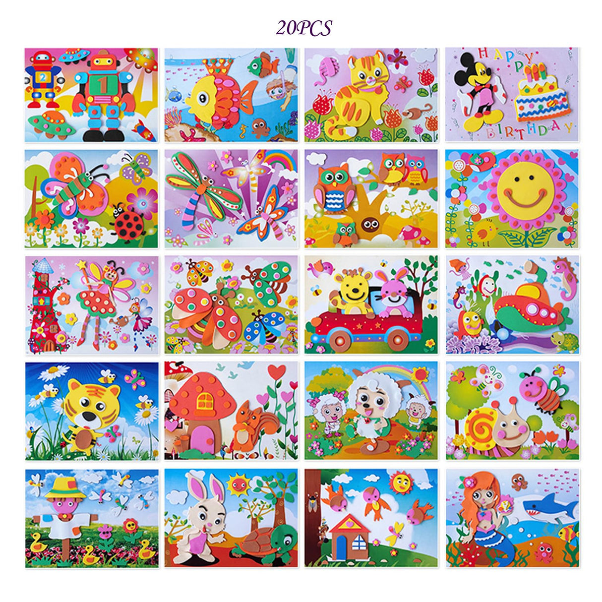 20 Pcs EVA Foam Stickers Mosaic Sticker Art Kits for Kids,DIY Cartoon Animal Painting Stickers Class Drawing Sticker Puzzle Art Craft Kit for Girls Boys Preschool Activities Early Learning Games WYNAKESHU