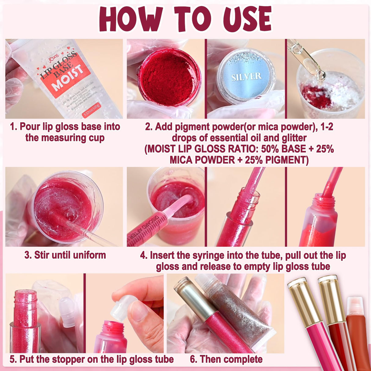 JCOOS Diy Lip Gloss Kit, Lip Gloss Making Kit, LipGloss Making Kit Make Your Own Lip Gloss Making Supplies, Shimmery LipGloss Base, Empty Tubes, Jojoba Oil, Women Teen Girl Gifts Trendy Stuff Jcoos