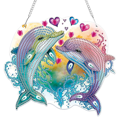Bowetile Dolphin Diamond Art Hanging Kits for Adults Kids, 5D Special Shape Diamond Painting Animals Kits, Animal Gem Art Suncatchers Painting Pendant Ornament for Home Garden Wall Decor