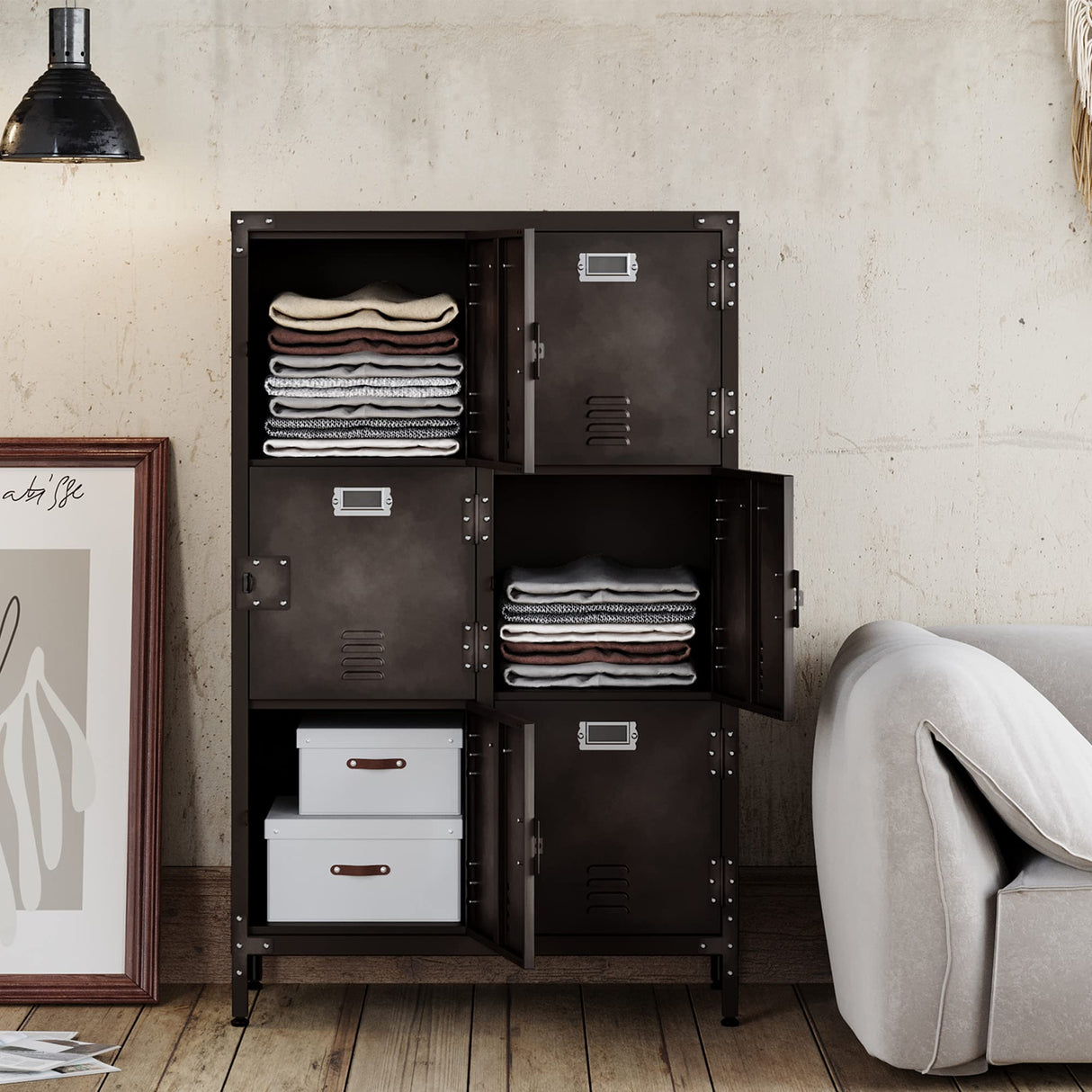 Letaya Metal Storage Locker,47" Steel Retro Cabinets 6 Doors Lockable,Adjustable Feet Organizer Cabinets for Employees Home Office School Gym (6 Letaya