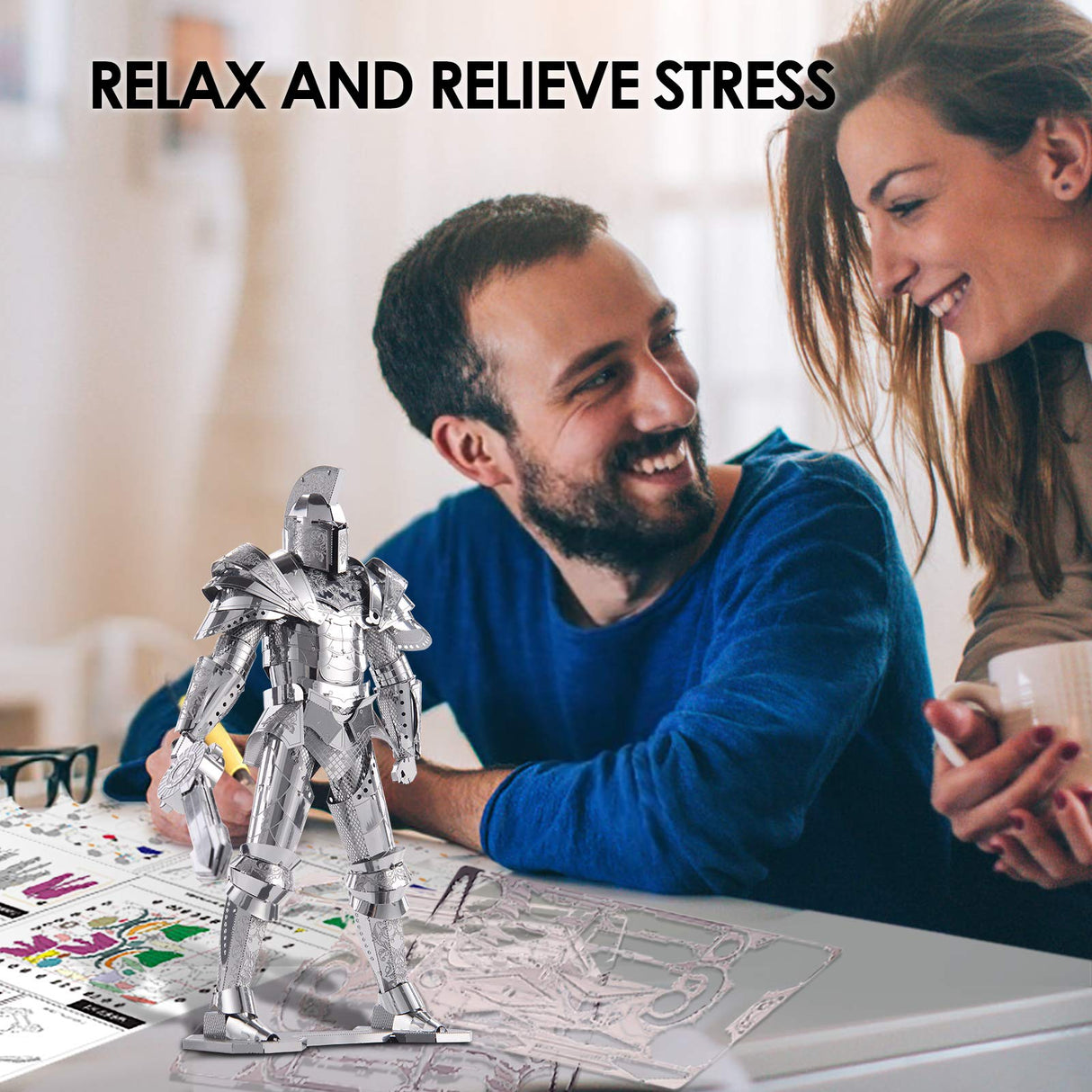 Piececool 3D Metal Puzzles for Adults DIY Mecha Model Kits Building Blocks, Black Knight 3D Figure Model kit Brain Teaser Puzzle Fidget Toys Hobbies for Men, Great Birthday Gifts -125 Pcs Piececool