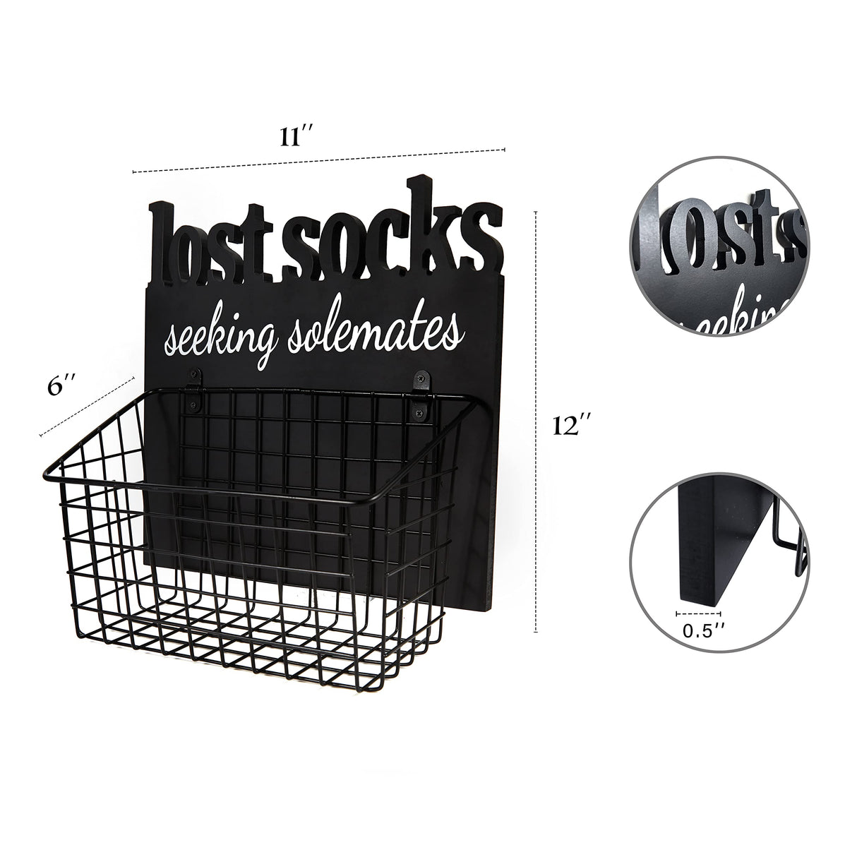 EVA murmure Cutout Letters Lost Socks - Laundry Room Organization, Farmhouse Laundry Room Decor and Accessories - House Decor Rustic Wooden Laundry Sign Wall Decor with Attached Basket - Black EVA murmure