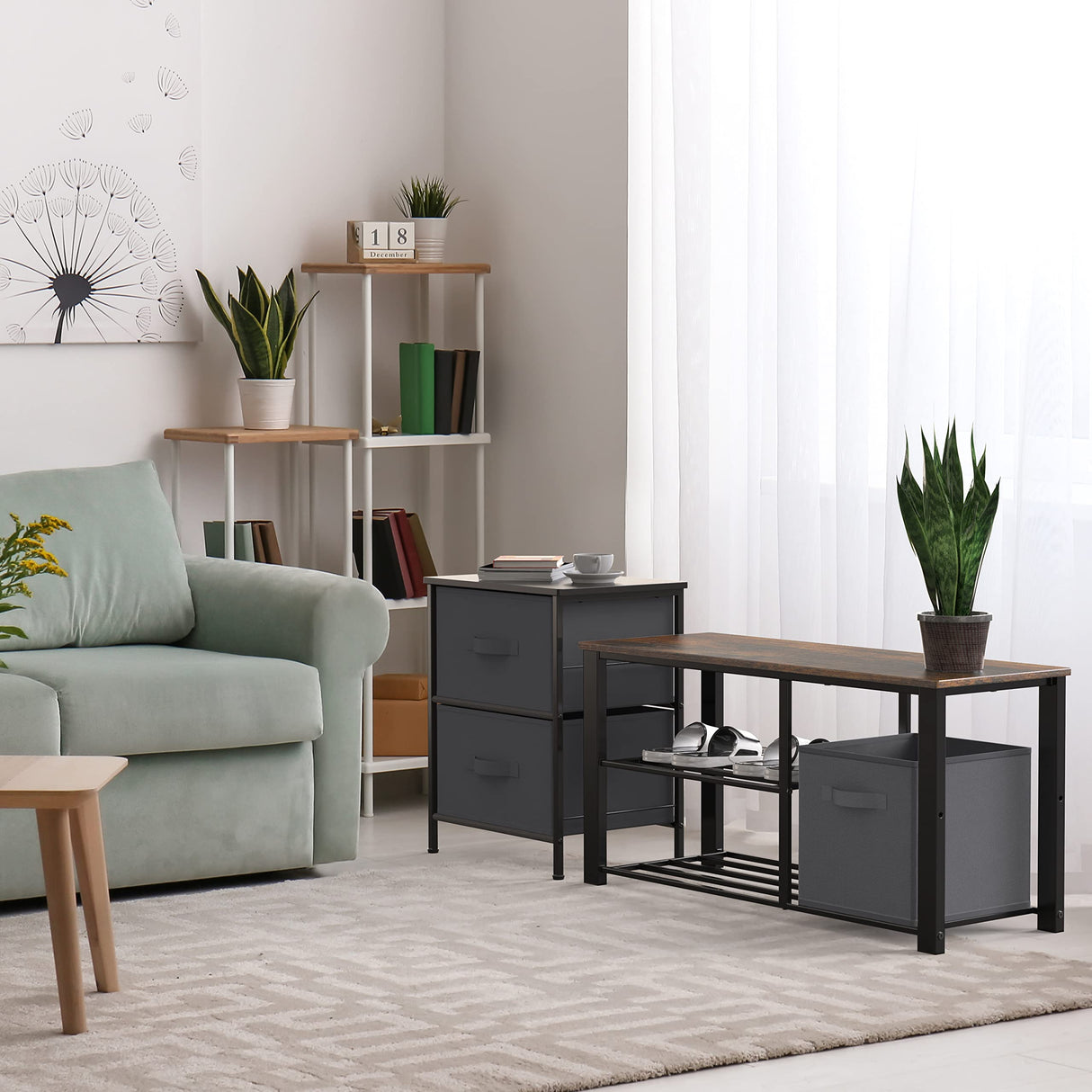 Simple Houseware 2 Tier Wood Top Shoes Bench, Rustic Brown Simple Houseware