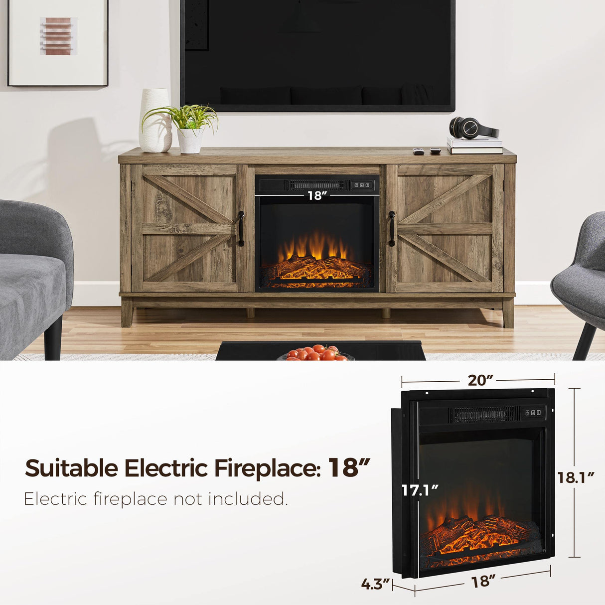 Yaheetech Entertainment Center with Storage, Farmhouse TV Stand for 65 Inch TVs, Wooden TV Console Cabinet with Barn Doors for Living Room, Rustic Oak Yaheetech