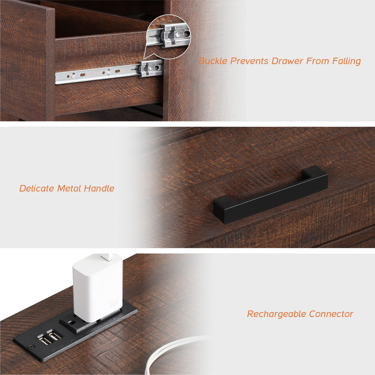 WAMPAT Farmhouse TV Stand with Charging Station and USB Ports for TVs up to 110" TVs,3 in 1 Wood Entertainment Center with 10 Drawers and Adjustable Shelves for Living Room, Rustic Brown WAMPAT