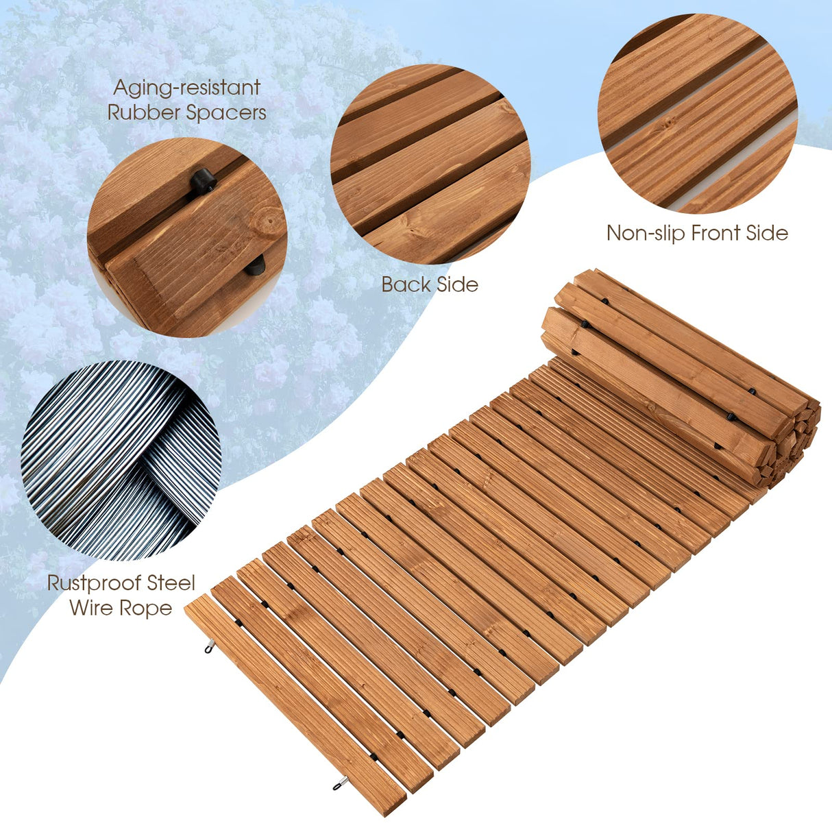 Giantex Garden Pathway Roll Up - 8ft Wood Walkway 22 inch Width, No Assembly Required, Outdoor Decorative Boardwalk Sidewalk Flooring Pavers for Lawns Backyard Patio Wedding Giantex