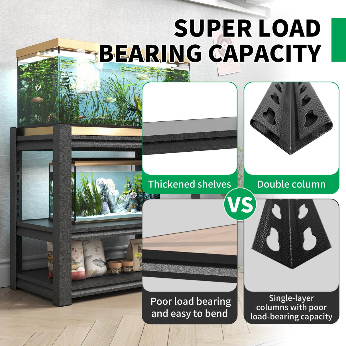 OPTYMIRA Fish Tank Stand,3-tier Rack Shelf Heavy Duty Metal Frame Aquarium Stand 20 Gallon,Reptile Terrarium Stand for 30 Gallon Long Aquarium,Reptile Tank Stand,Breeder Tank Stand,31.5"*18"*34" OPTYMIRA