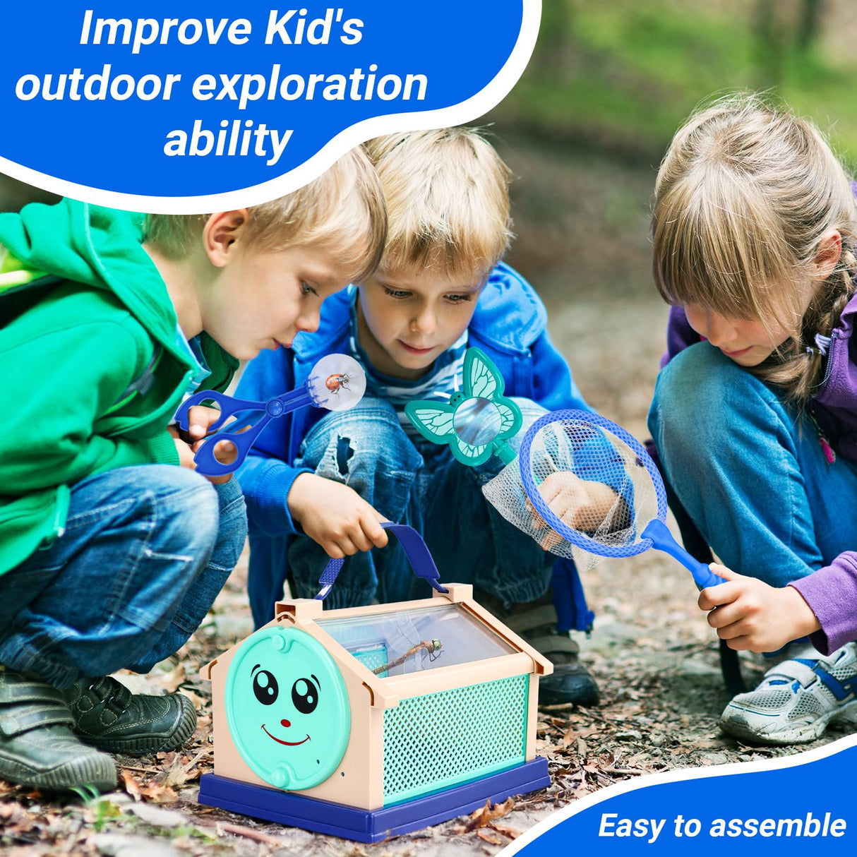 Garma Bug Catcher Kit for Kids, Outdoor Explorer Kit for Toddler with Insect Collection Box Bug Catching Tools and Magnifying Glass Spring Insect Catching Kit Summer Nature Toys Birthday Gifts Garma