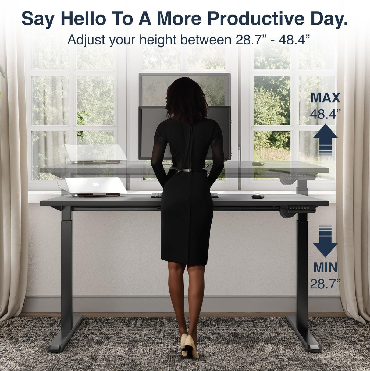 Desky Single Sit Stand Desk - Adjustable Standing Desk - Ergonomic Sit & Stand Up Desk - 71x29.5 Electric Standing Desk - Adjustable Height Table - Sit to Stand Desk - Height Adjustable Desk, Black Desky