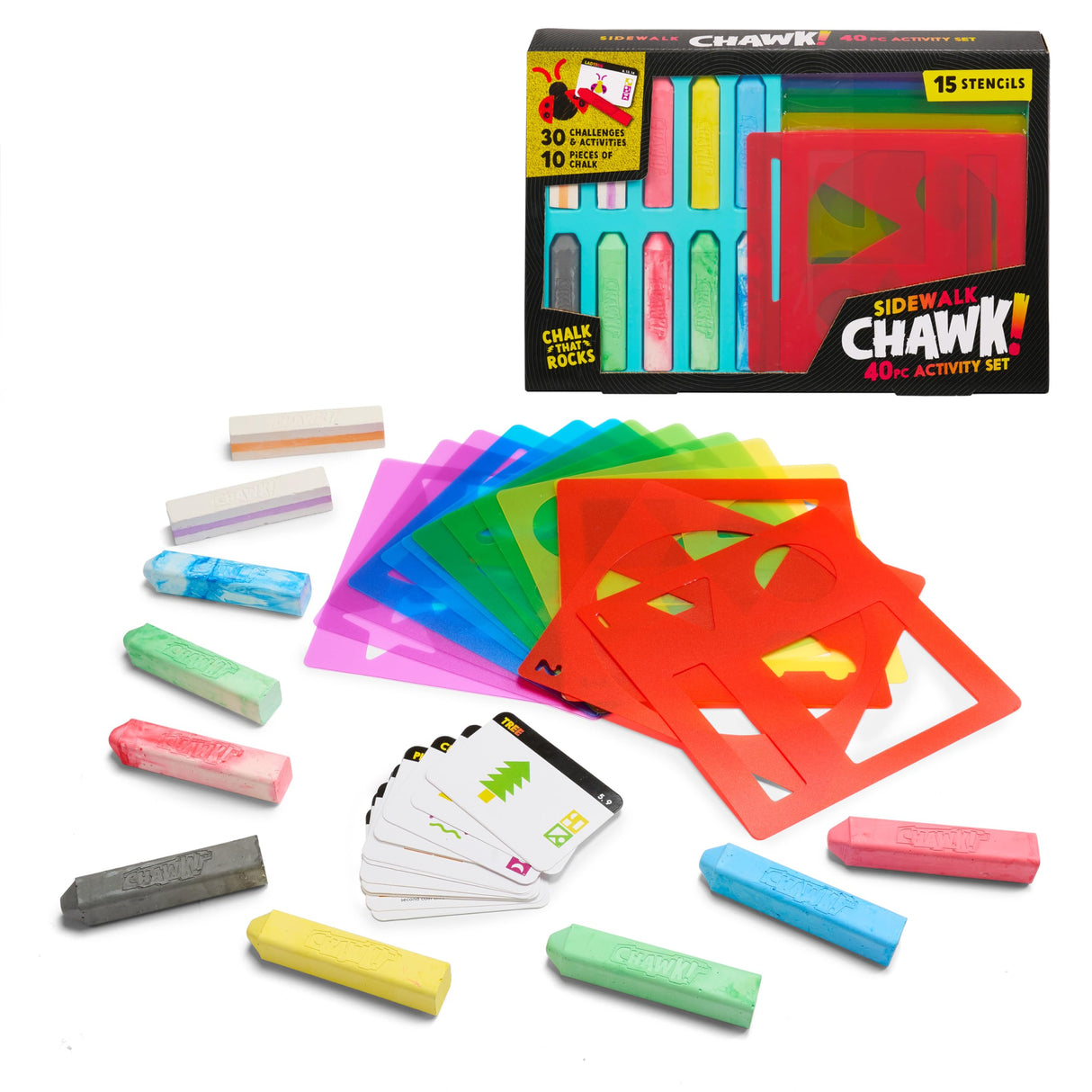 Chuckle & Roar - Sidewalk CHAWK! 40pc Activity Set - Outdoor Fun - Great on Any Hard Surface - Chawk and Stencils Included - Ages 4 and Up Chuckle & Roar