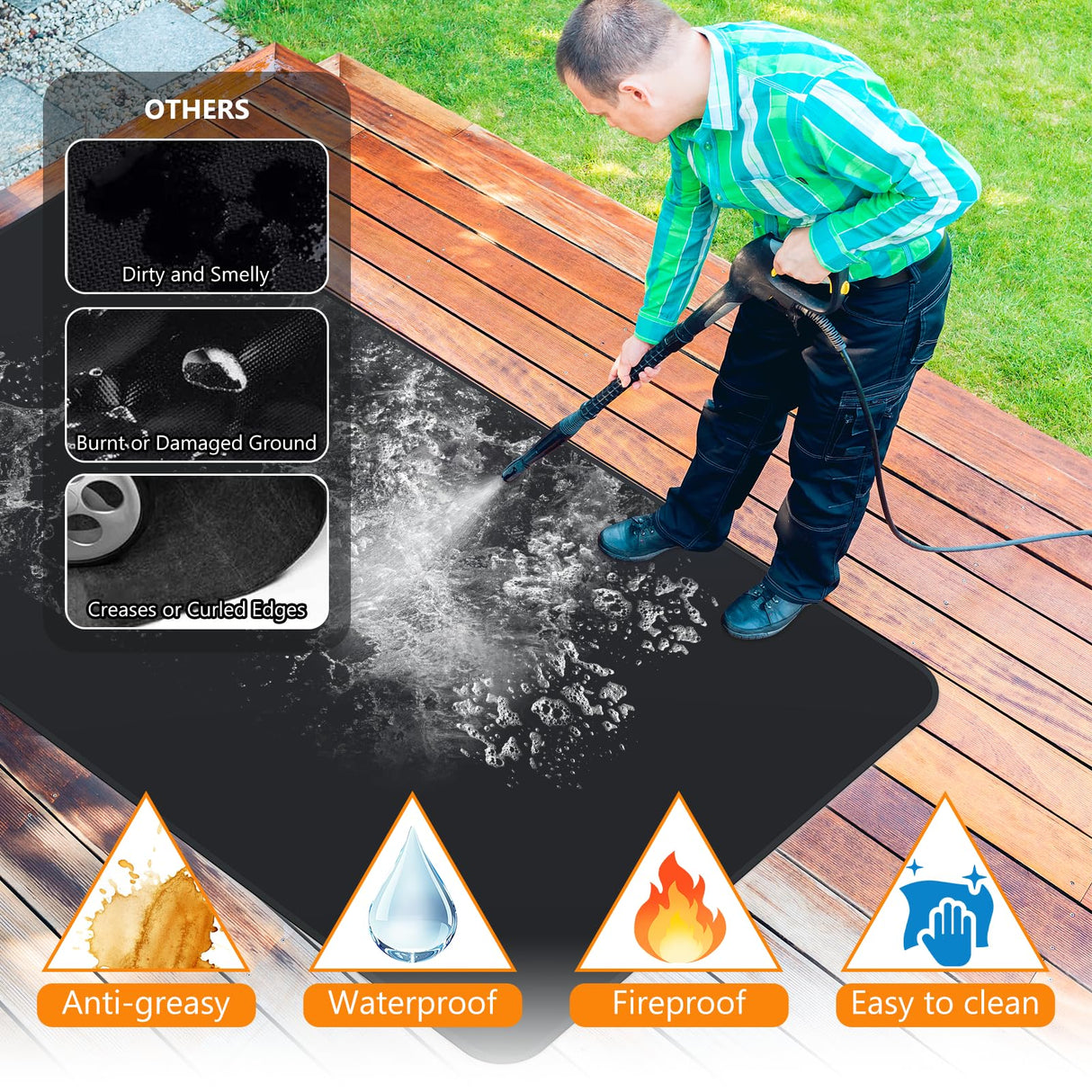 Keeswin Grill Mat 70 x 40 inch, Under Grilling Mats for Outdoor Grill, Silicone Fibreglass Heat Resistant Water Resistant Grill Mat for BBQ Grills, Fireplace, Floor, Lawn and Camping, Black Keeswin