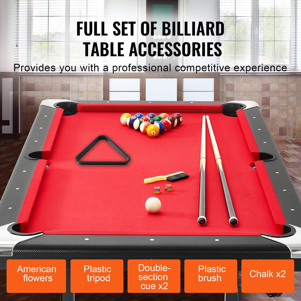 VEVOR Billiards Table, 6.3 ft Pool Table, Portable Foldable Space-Saving Table, Billiard Table Set Includes Balls, Cues, Chalks and Brush, Black with Red Cloth, Perfect for Family Game Room Kid Adult VEVOR