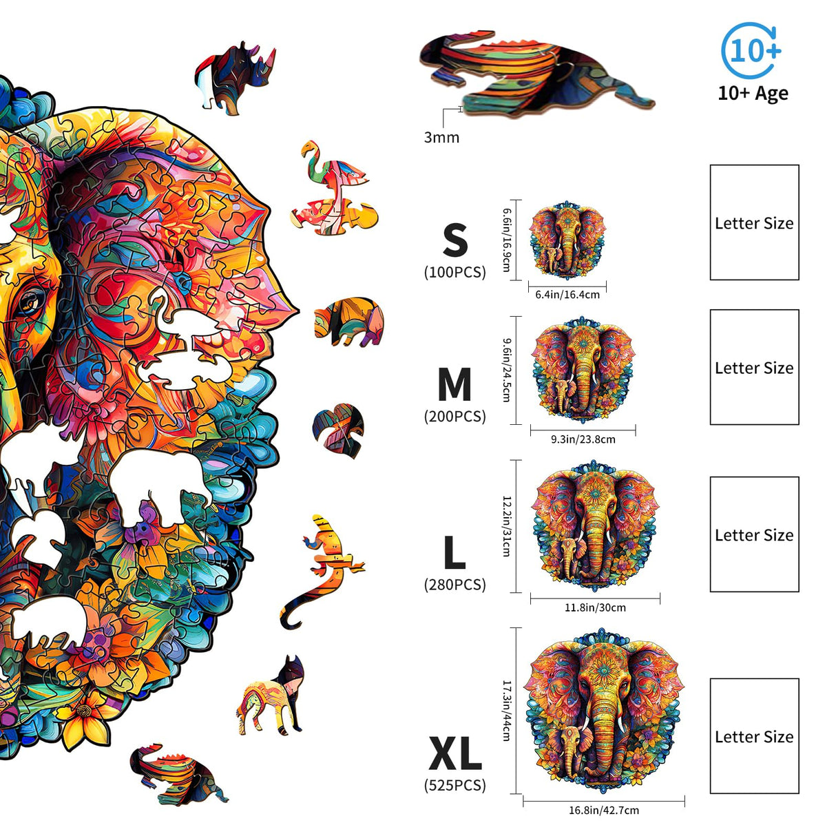 Woodemon Wooden Puzzles for Adults, Mandala Elephant (M-200pcs) Wooden Jigsaw Puzzles Kids, 9.6 * 9.3in Unique Shaped Animal Wood Puzzles Adults, Xmas Christmas Puzzles Birthday Gifts Family Games Woodemon