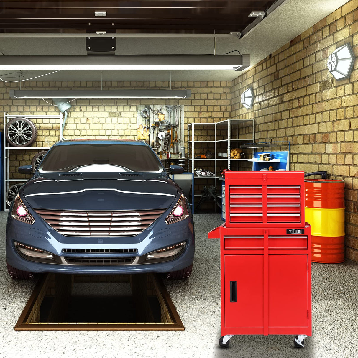 TUFFIOM 5-Drawer Rolling Tool Chest, Tool Storage Cabinet w/Drawers, Wheels, Detachable Top & Adjustable Shelf, Mechanic Tool Organizer Box for TUFFIOM