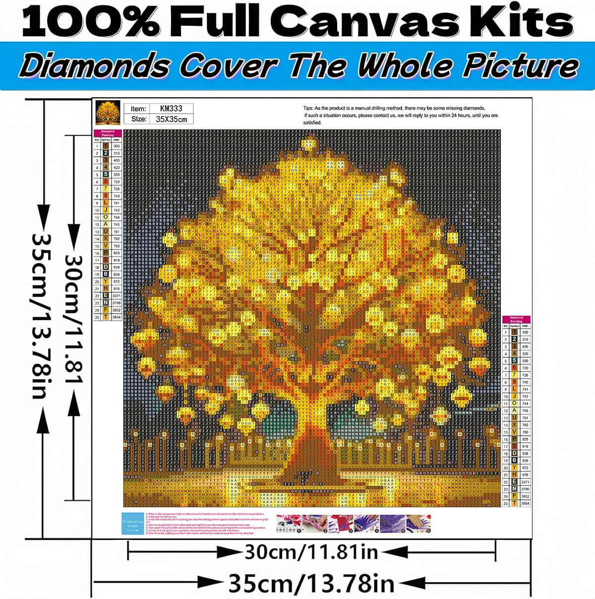 5D Diamond Art Kits for Adults Beginners,Golden Tree DIY Full Round Drill Diamond Painting Kits, Paint by Diamonds Dots Gem Art Easy,Home Wall Decor 14X14 Inch Acelii