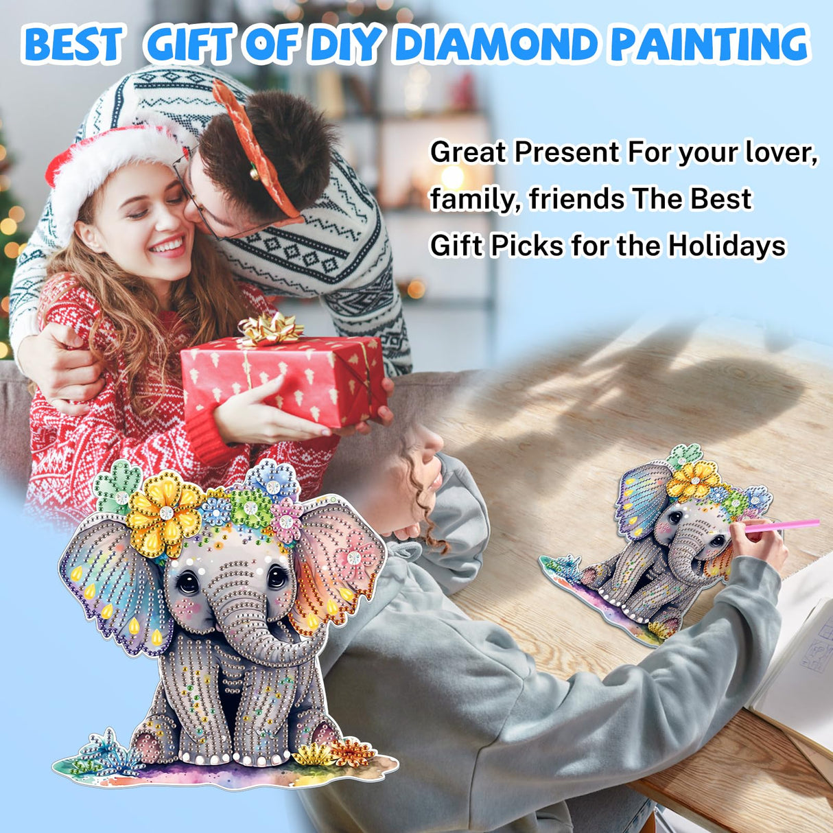 Bowetile Elephant Diamond Art Hanging Kits for Adults Kids, 5D Special Shape Diamond Painting Pendant Kits, Animal Gem Art Suncatchers Painting Ornament for Home Garden Wall Decor Bowetile