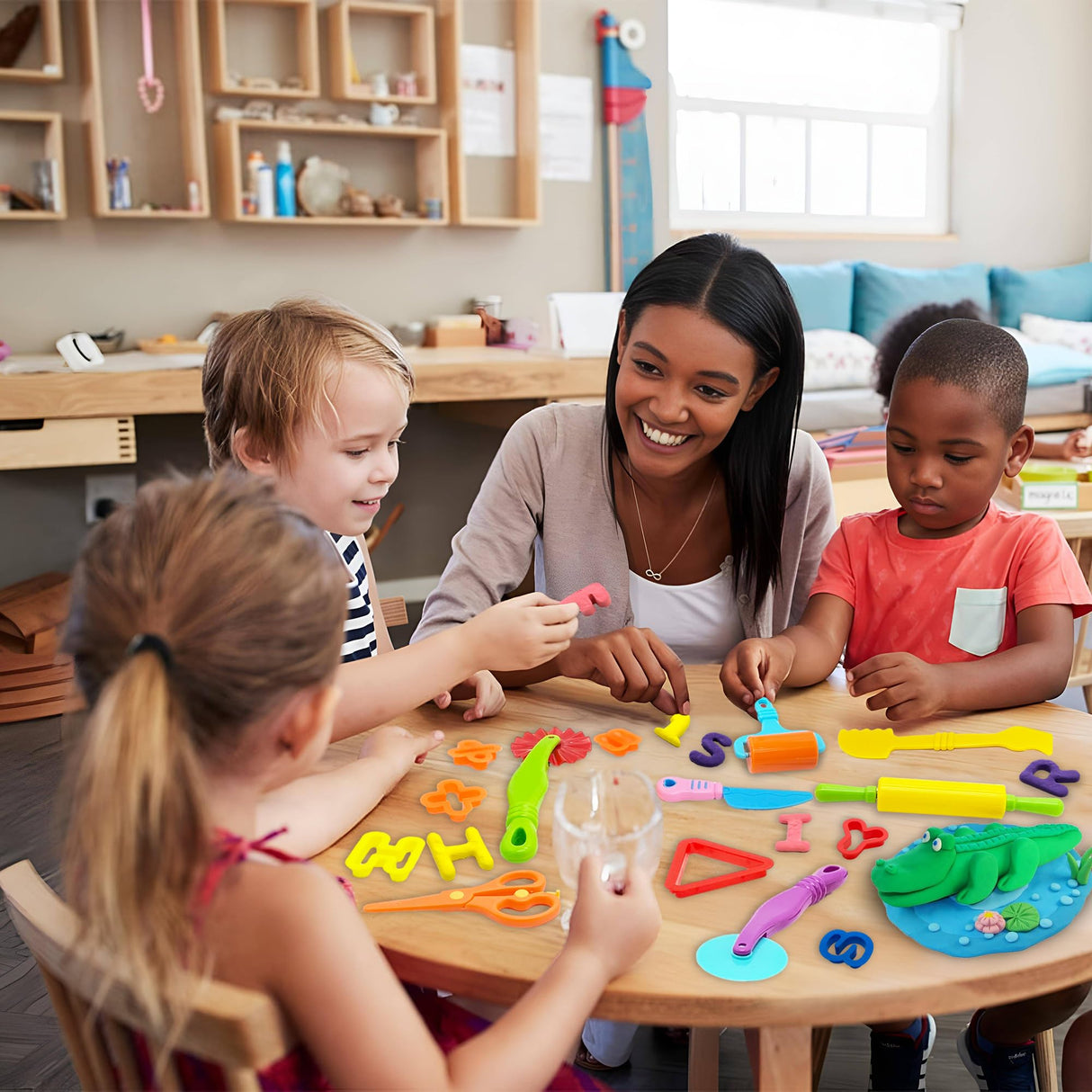 Playdough Tools 55 PCS Play Dough Tools Set for Kids, Play Dough Accessories Plastic Playdough Alphabet Numbers Shapes Cutters,Playdough Rollers,Dough Scissors iShyan