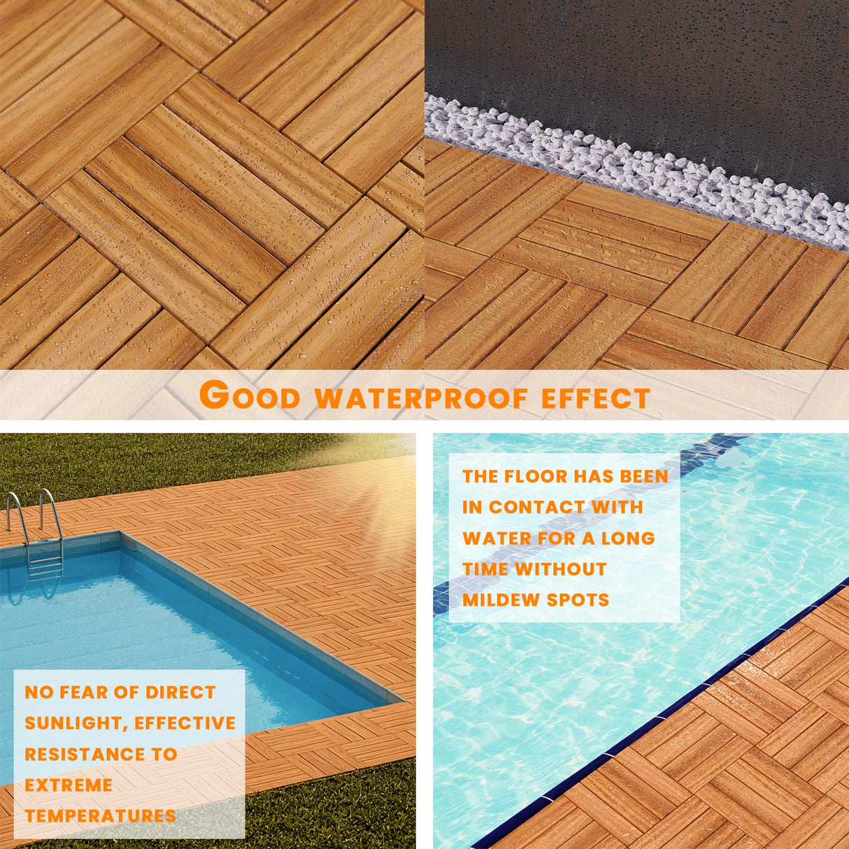 Acarra 27pcs Golden Select Composite or Rubber Interlocking Deck Tiles -12" UV Resistant Waterproof Acacia Wood Look Outdoor Flooring, Easy No-Tool Installation Acarra