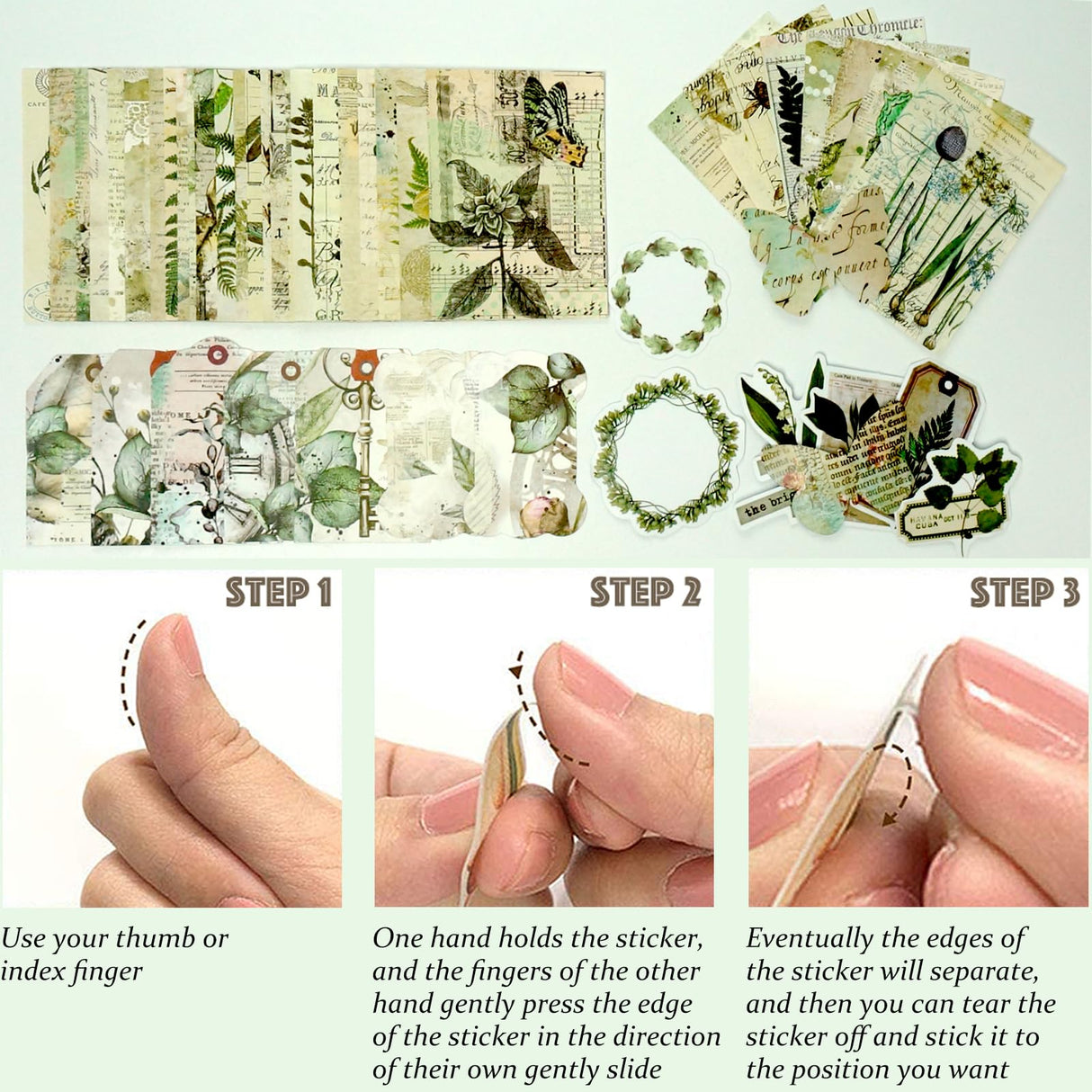 200 Pcs Vintage Ephemera Bundle Junk Journal Kit Scrapbook Supplies Paper Sticker Material Pack Scrapbooking Kit for Art Journaling Bullet Journals Planners Collage Decoupage Crafter Gifts(Greenery) Teniinet