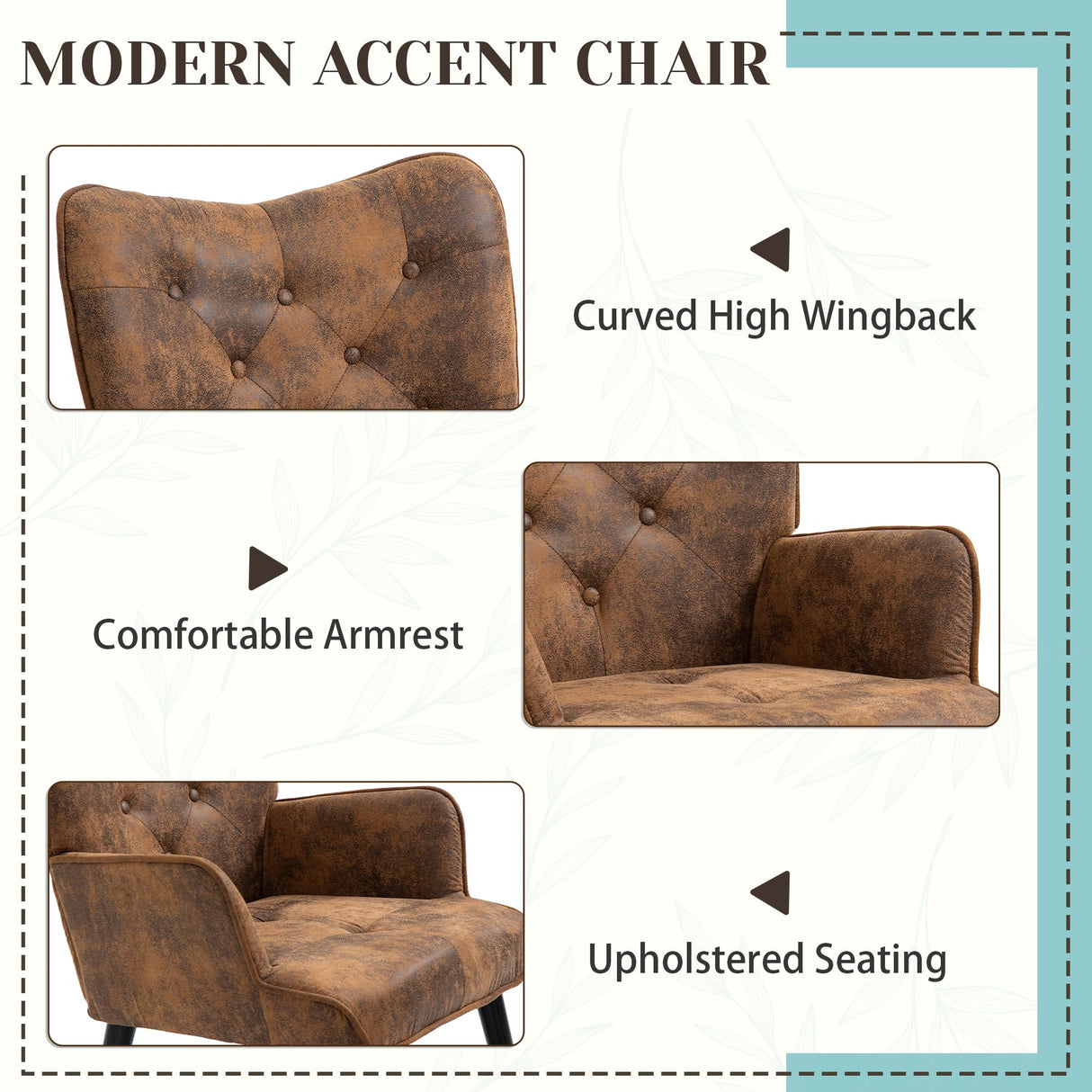 ECOTOUGE 2 Pieces WingBack Chair, Rustic Accent Chair with Arms Upholstered, Button Backrest for Living Room (Brown) ECOTOUGE