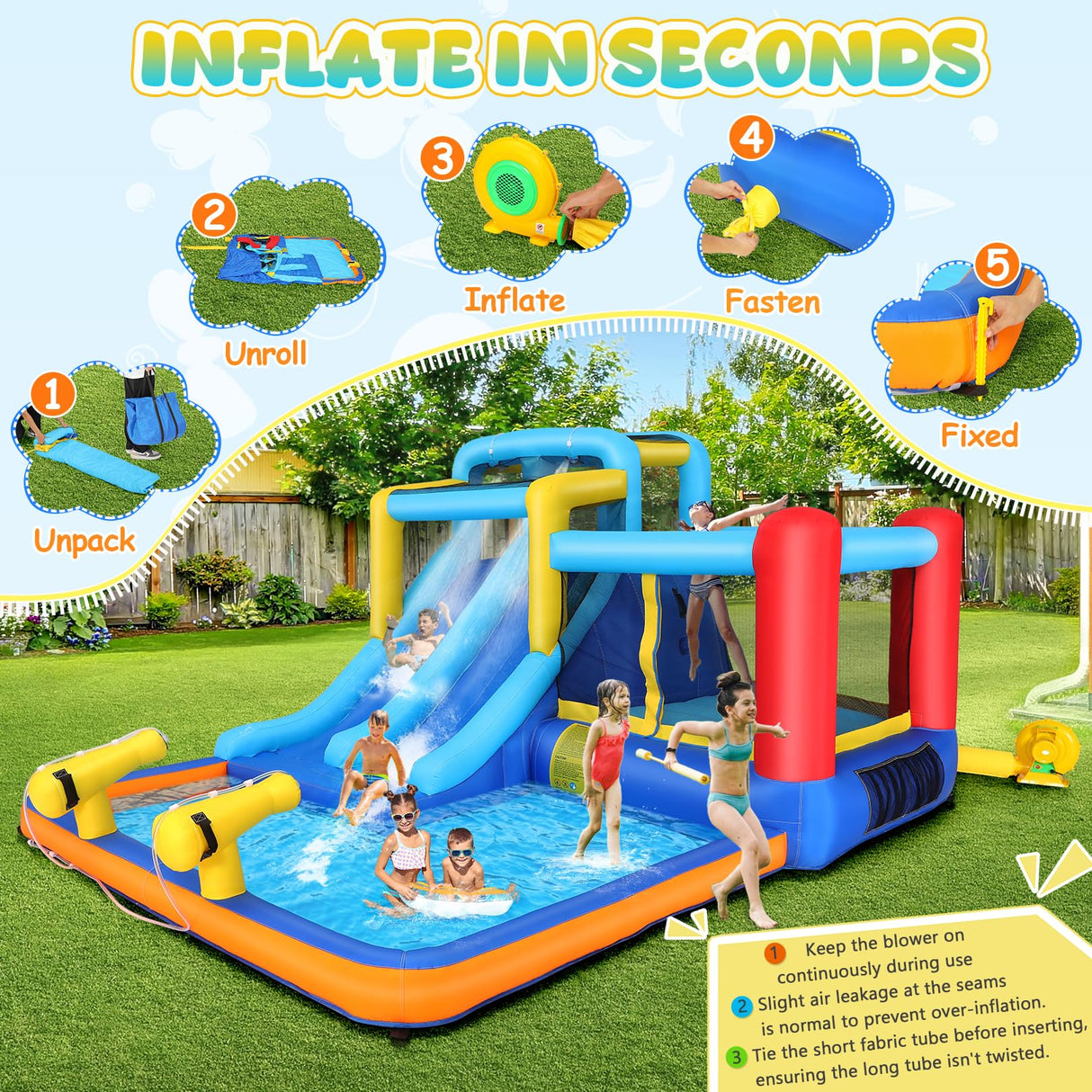 Whubefy 15x9.95Ft Bounce House Water Slide Park for Kids 3-6, Inflatable Water Slide Bouncy House with Slide,Big Pool,Bouncer Area,Blower, Blow Up Water Slides Jump Castle for Big Kids 8-12 Backyard Whubefy
