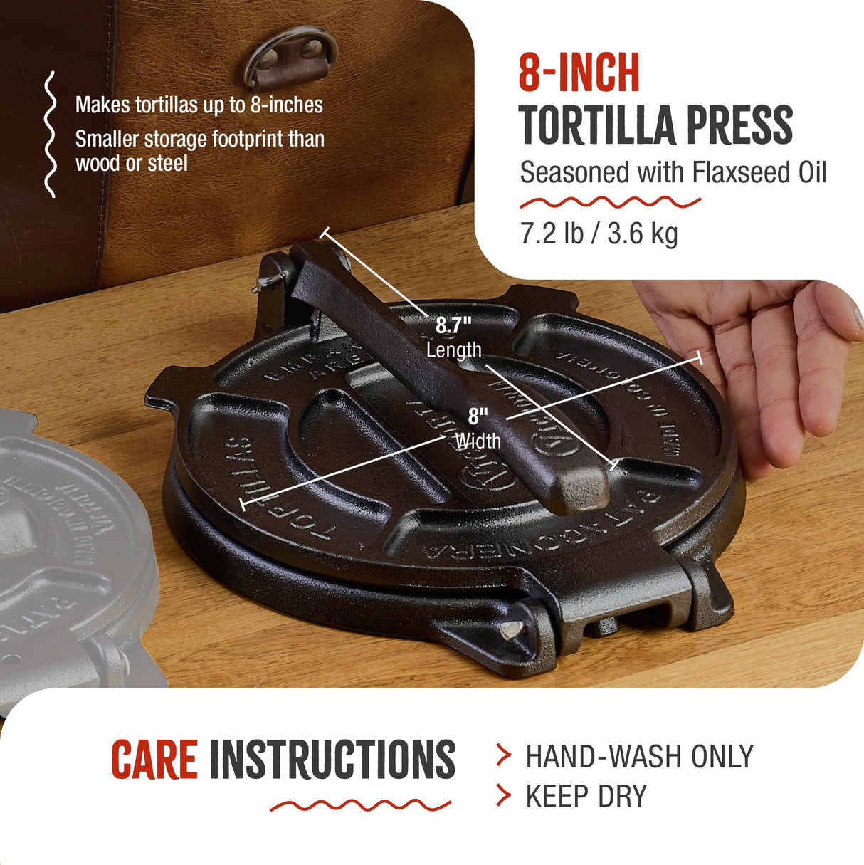 Victoria Cast Iron Tortilla Press, Tortilla and Roti Maker, Made in Colombia, 8 Inches Victoria