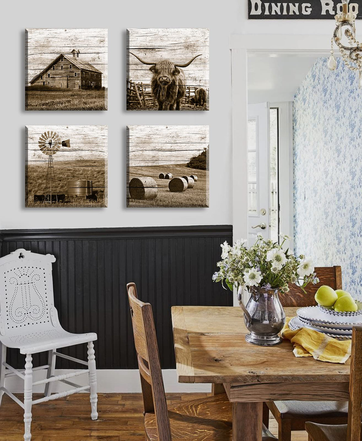 DJSYLIFE Western Decor Farmhouse Wall Decor Highland Cow Wall Art Rustic Painting Poster for Men's Bedroom Office Canvas Printed Poster Home Decoration Artwork 12" Wx12 Hx4 DJSYLIFE