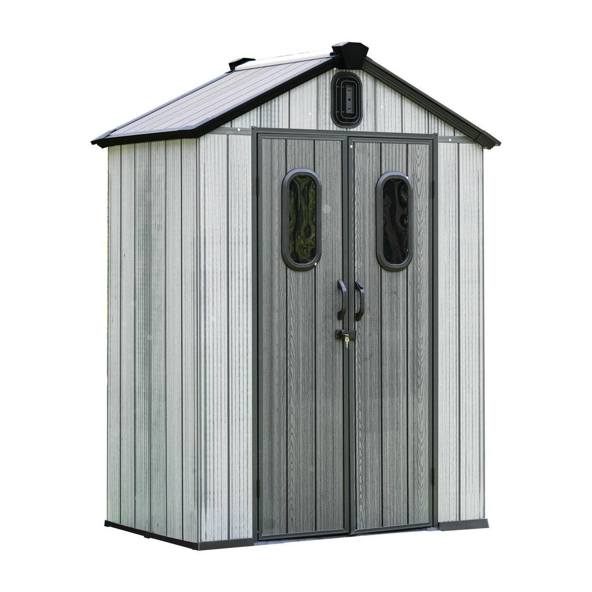 Domi 5x3 FT Outdoor Resin Storage Shed, All-Weather Double-Wall Storage Building for Backyard, Garden, Lawn Tools, Mower, Bike & Pool Equipment, Lockable Doors, Ventilated Roof, Grey domi outdoor living