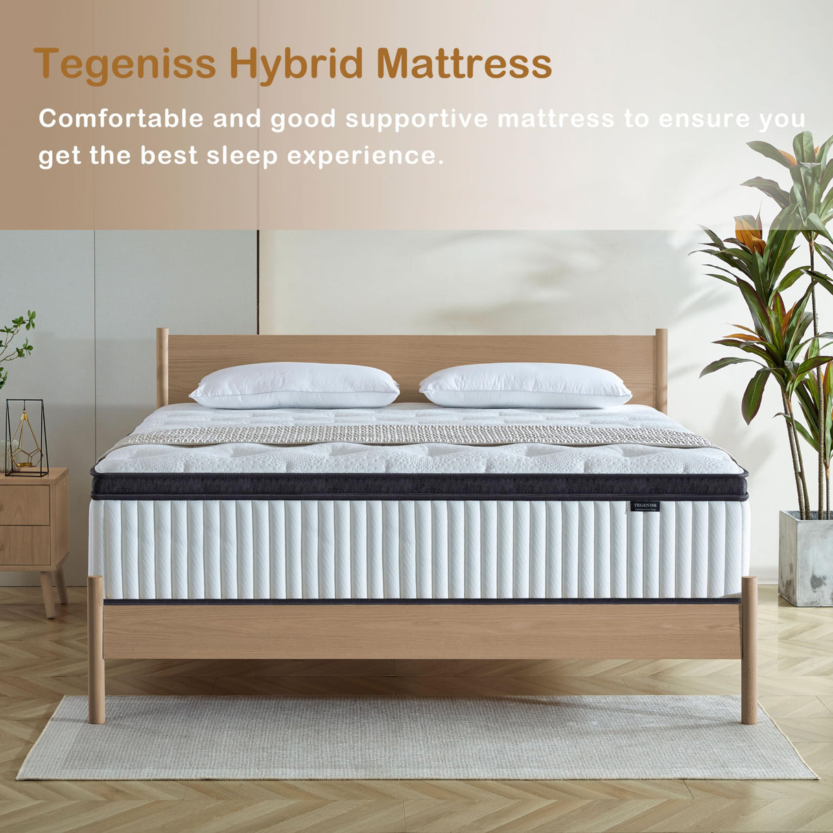 Tegeniss Queen Mattress, 12 Inch Mattresses Queen Size in a Box, Individually Wrapped Pocket Spring Mattresses,Pressure Relief, Medium Firm Support, Breathable and Low Motion Transfer Tegeniss