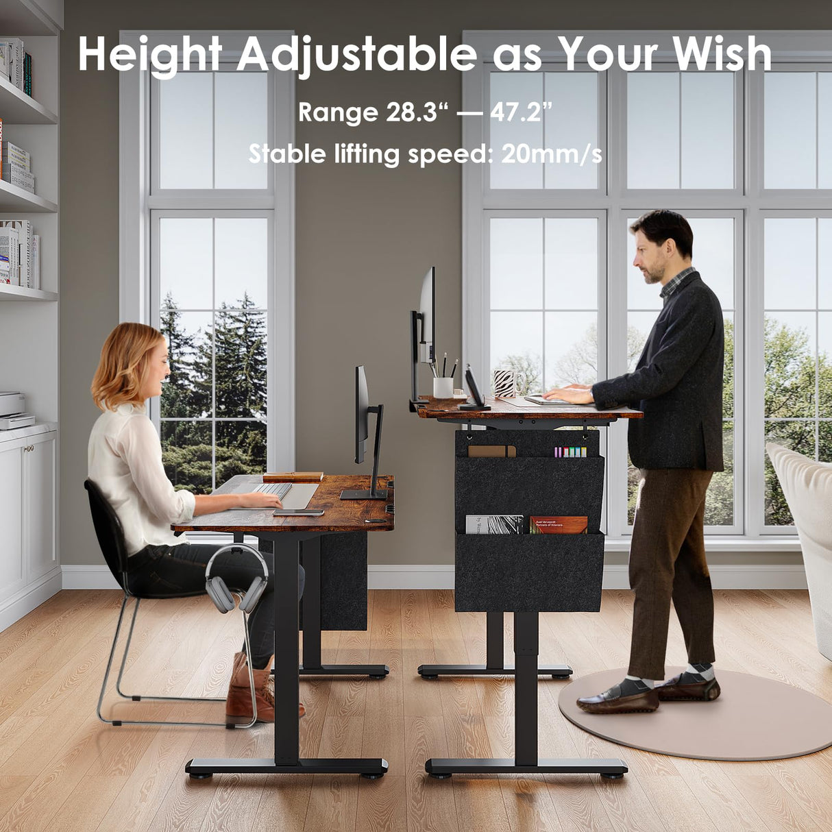 DSNAPE Electric Standing Adjustable Desk with Drawers, 48" x 24" Sit Stand Up Desk Adjustable Height with Side Storage for Home and Office, Rustic Brown DSNAPE