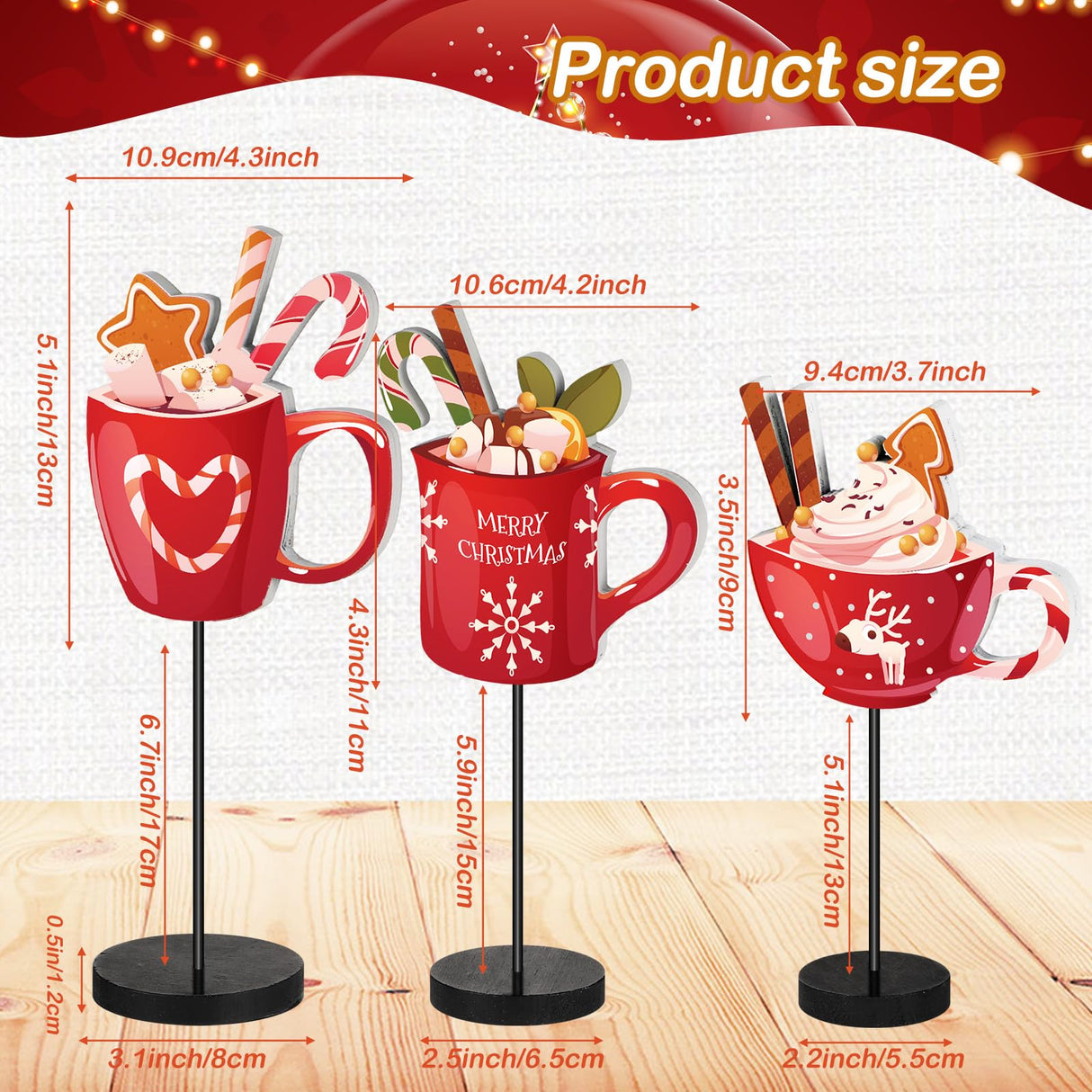 3 Pcs Christmas Table Decor Hot Chocolate Bar Hot Cocoa Bar Supplies Christmas Table Centerpieces Christmas Wooden Sign Tabletop Decor for Home Xmas Winter Holiday Party Decorations Geetery