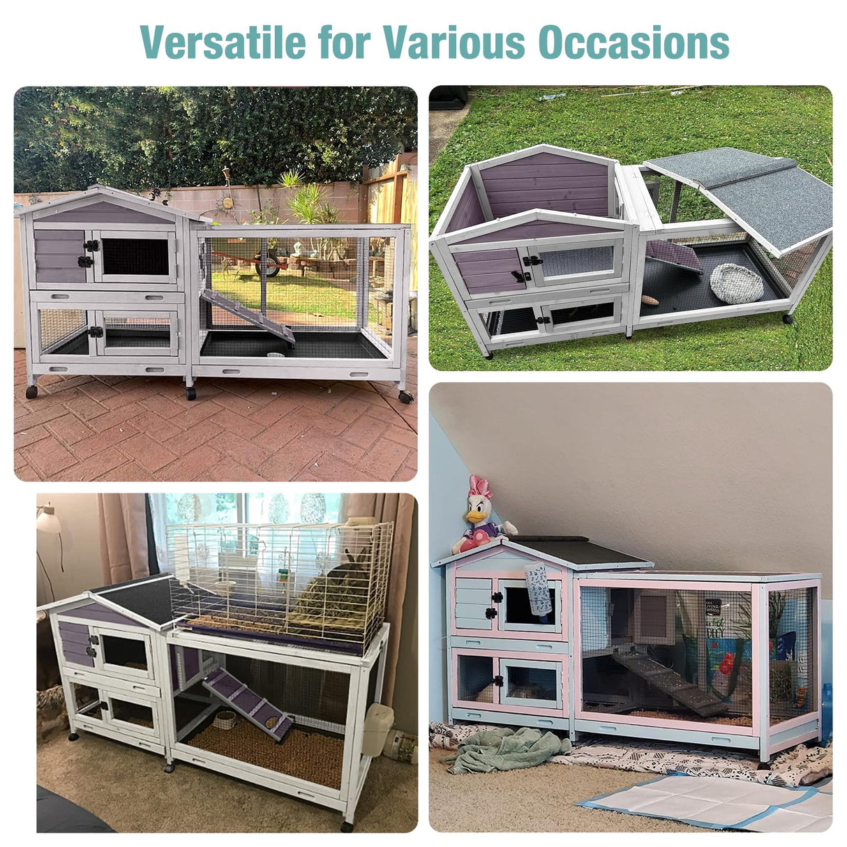 Suumerpety Rabbit Cage,Indoor Rabbit Hutch with Matel Frame and Pull Out Tray,Rabbit Hutch Chicken Coop with Run (Grey) Suumerpety