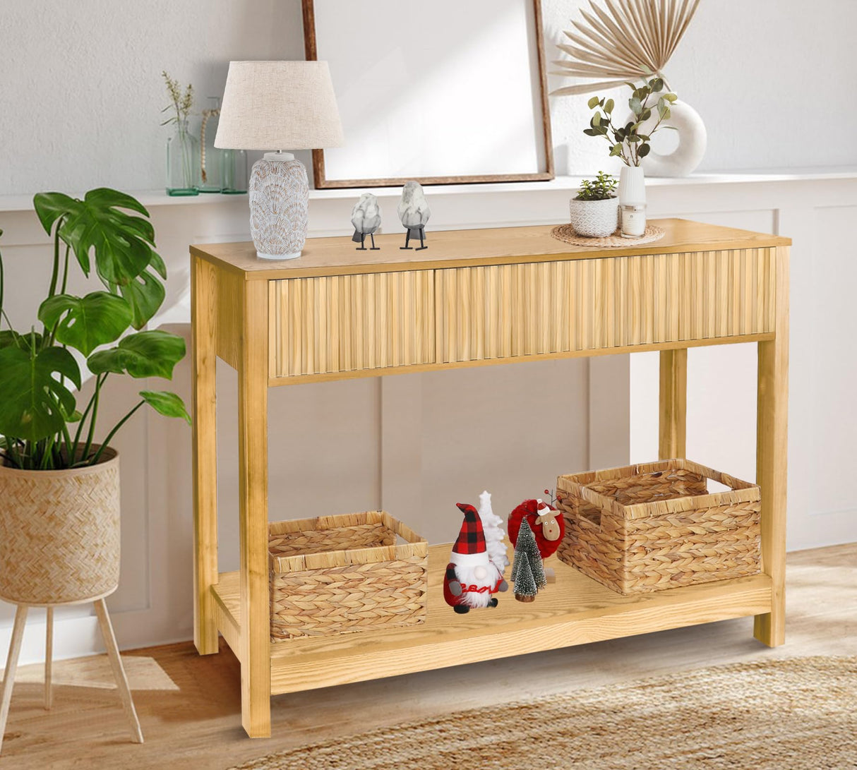 Long Console Table with Storage, Fluted Entryway Table, Slim Sofa Table Behind Couch Entry Table, Narrow Wood Hallway Table, Modern Living Room Couch Table, Black Foyer Entrance Table ZYBT