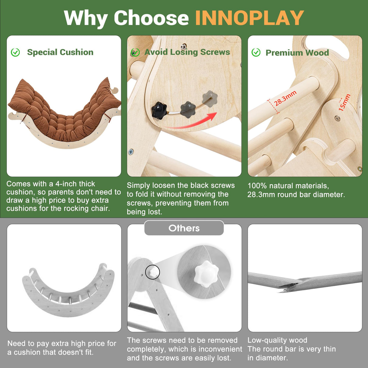 INNOPLAY Large Foldable Toddler Climbing Toys Indoor Jungle Gym, Pikler Triangle Set with Cushion, S-lide and Arch, 7-in-1 Montessori Climbing Set(1.5-6yrs) INNOPLAY