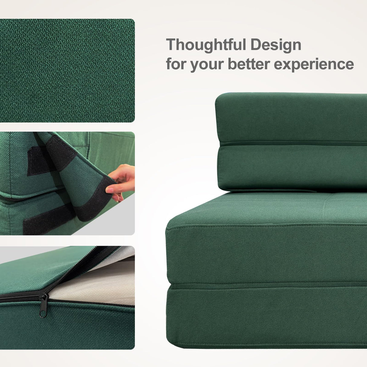 ANONER Memory Foam Fold Out Sofa Bed Couch with Pillow Twin Size Futon Sleeper Chair for Living Room Apartment, Dark Green ANONER