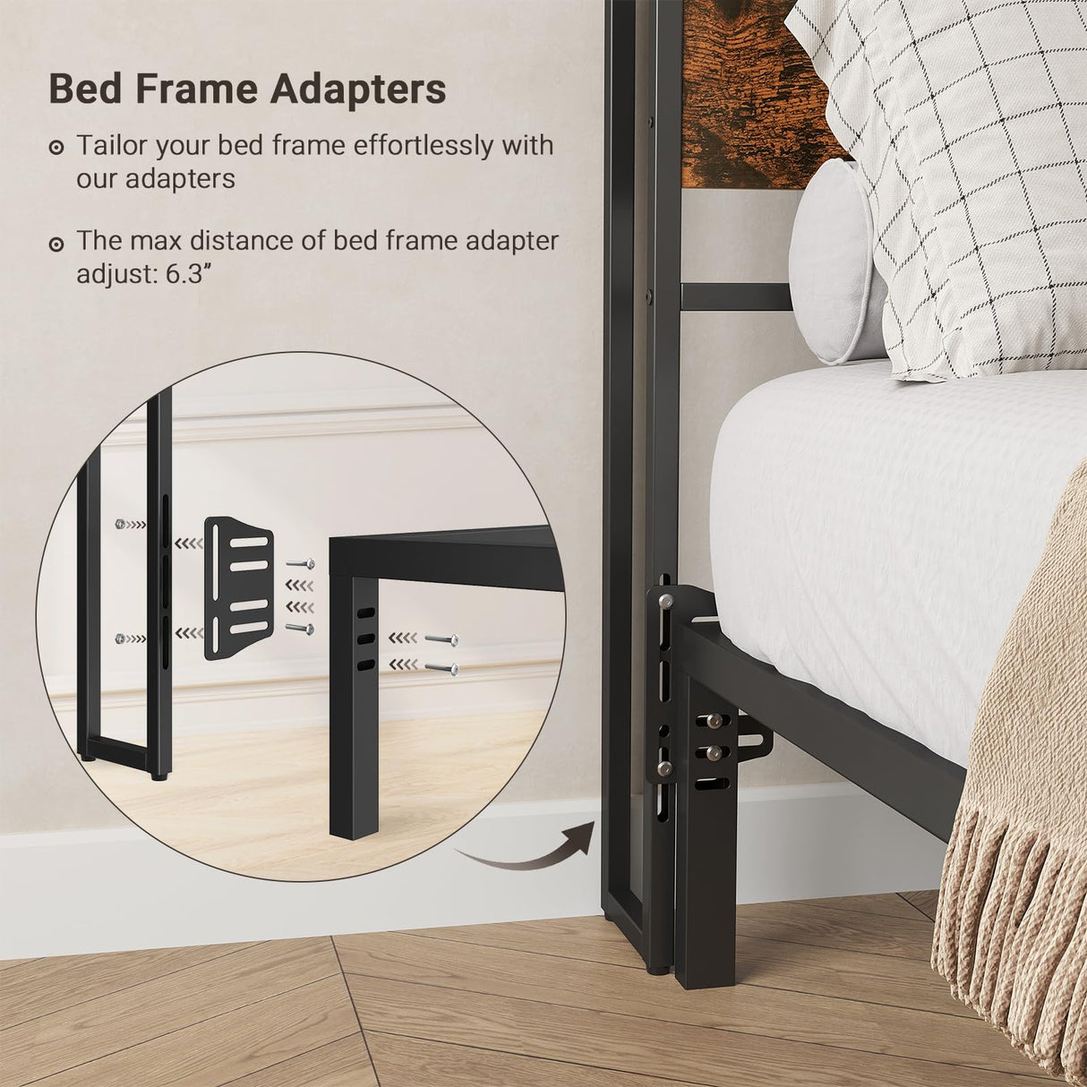 Rustic Brown ELYKEN King Size Headboard with Power Outlet & LED Strip Lighting ELYKEN