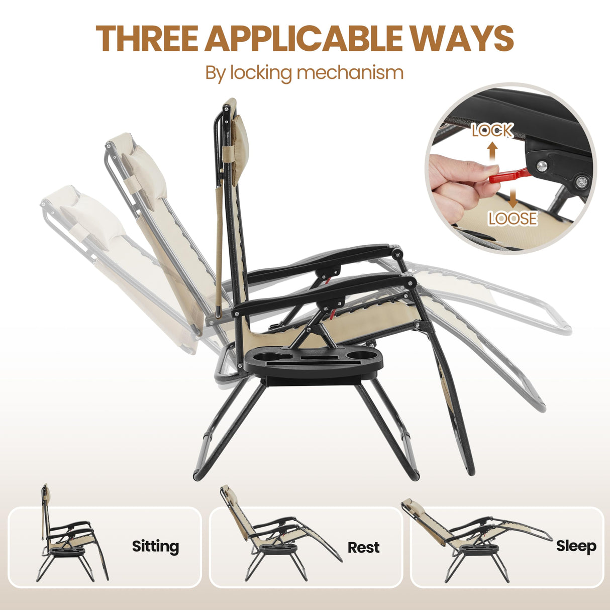 Yaheetech Outdoor Zero Gravity Chair Foldable Recliner Adjustable Patio Lounge w/Canopy Shade, Side Cup Holder Tray, Carry Strap for Garden Beach Lawn Deck Beige/1 Yaheetech